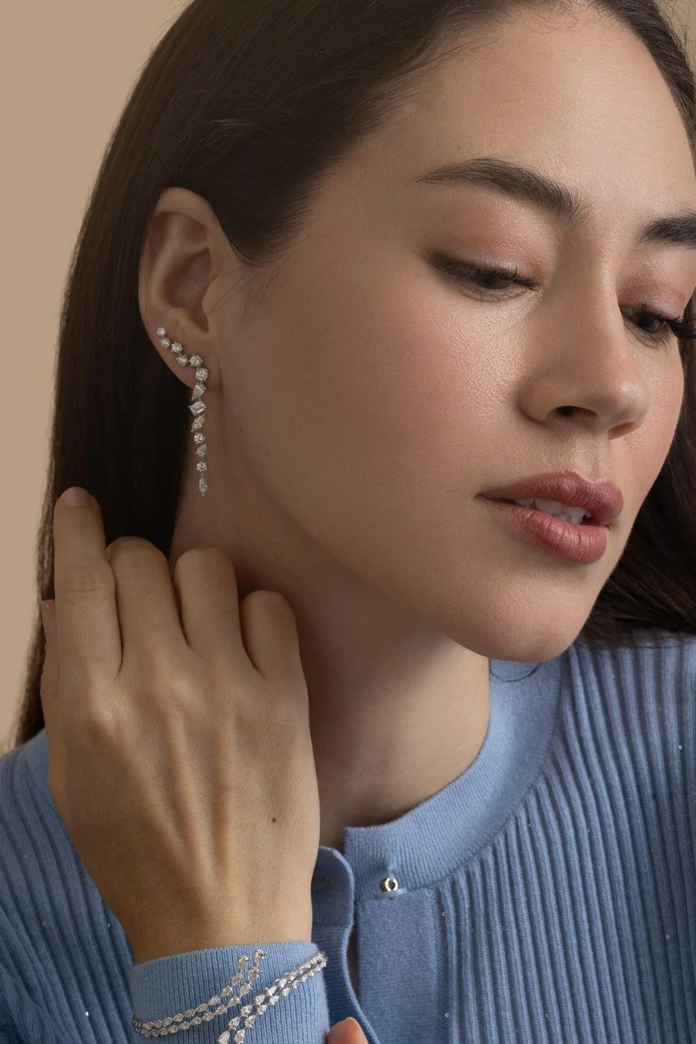 Mixed Cut Diamond Drop Earrings - Image 2