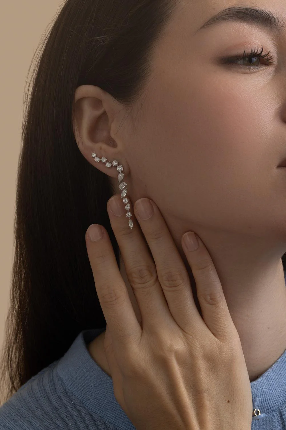 Mixed Cut Diamond Drop Earrings - Image 3