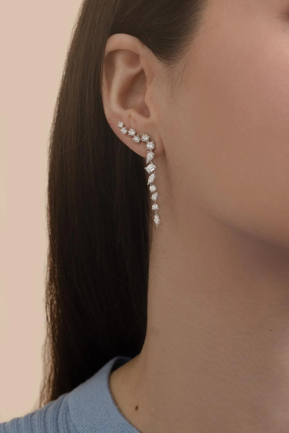 Mixed Cut Diamond Drop Earrings - Image 4
