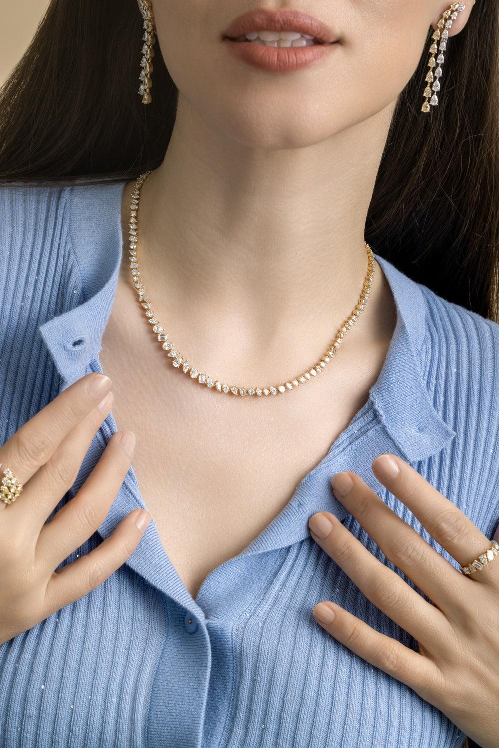 Mixed Cut Diamond Tennis Necklace - Image 2