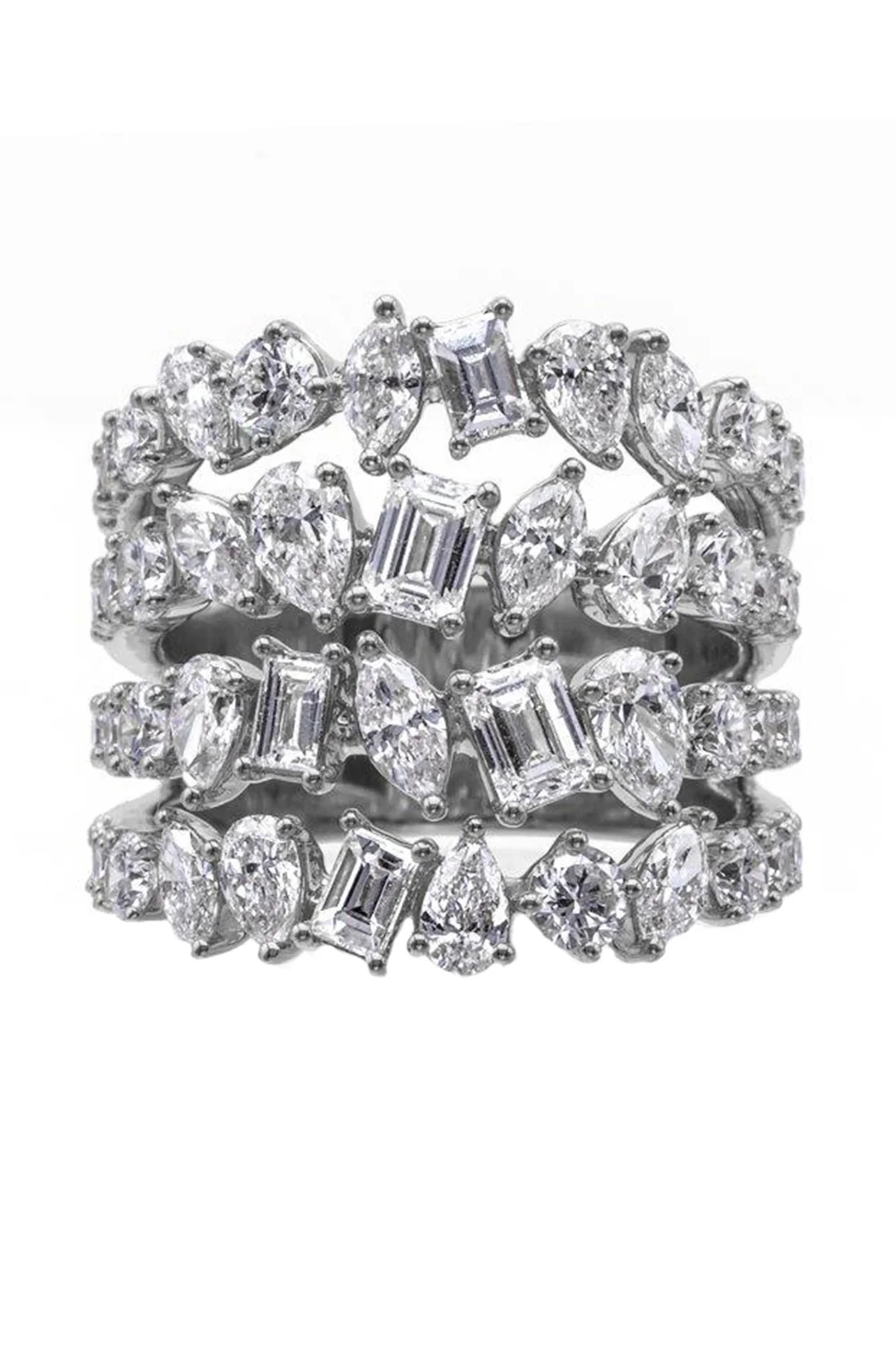 Multi Diamond Four Row Diamond Ring
