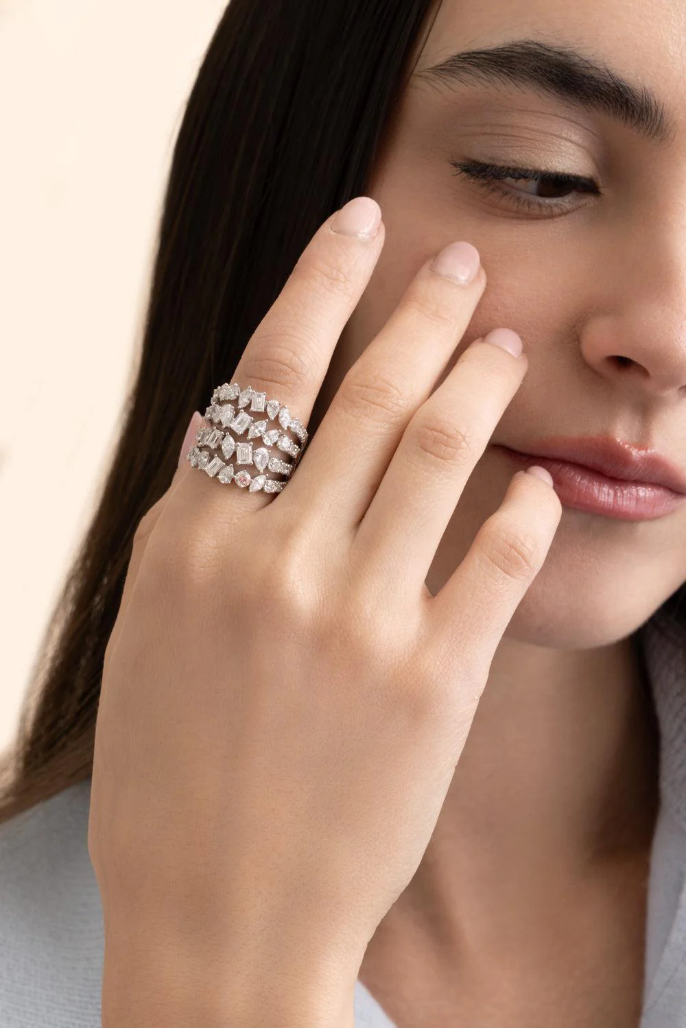 Multi Diamond Four Row Diamond Ring - Image 3