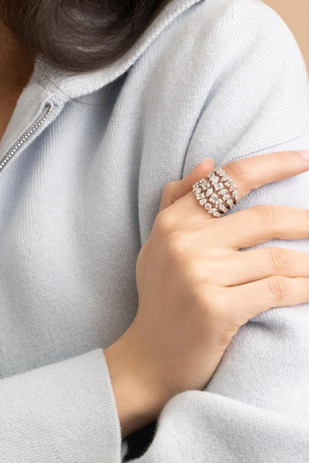 Multi Diamond Four Row Diamond Ring - Image 4