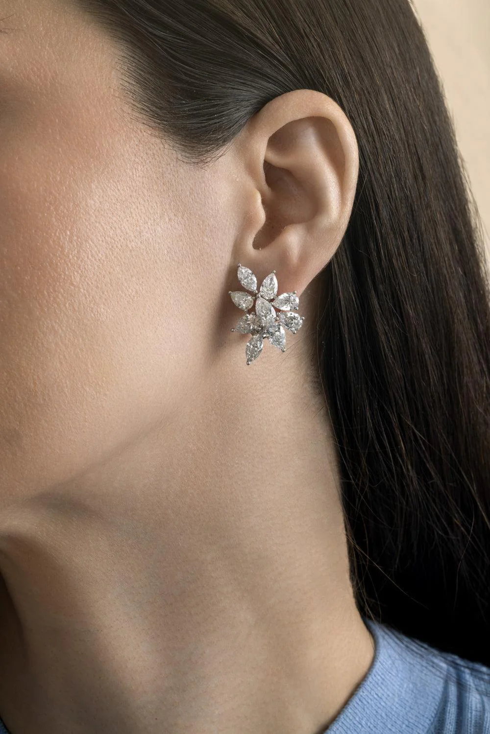 Pear Diamond Cluster Earrings - Image 3