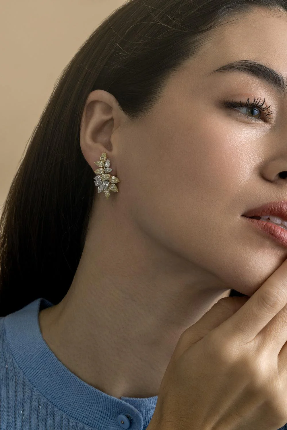 Yellow White Pear Diamond Ear Crawlers - Image 3