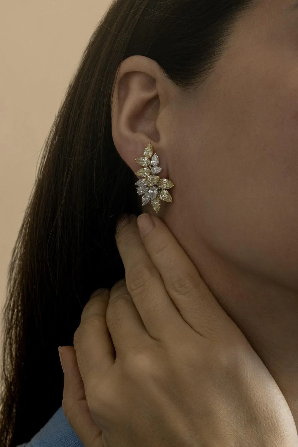 Yellow White Pear Diamond Ear Crawlers - Image 4