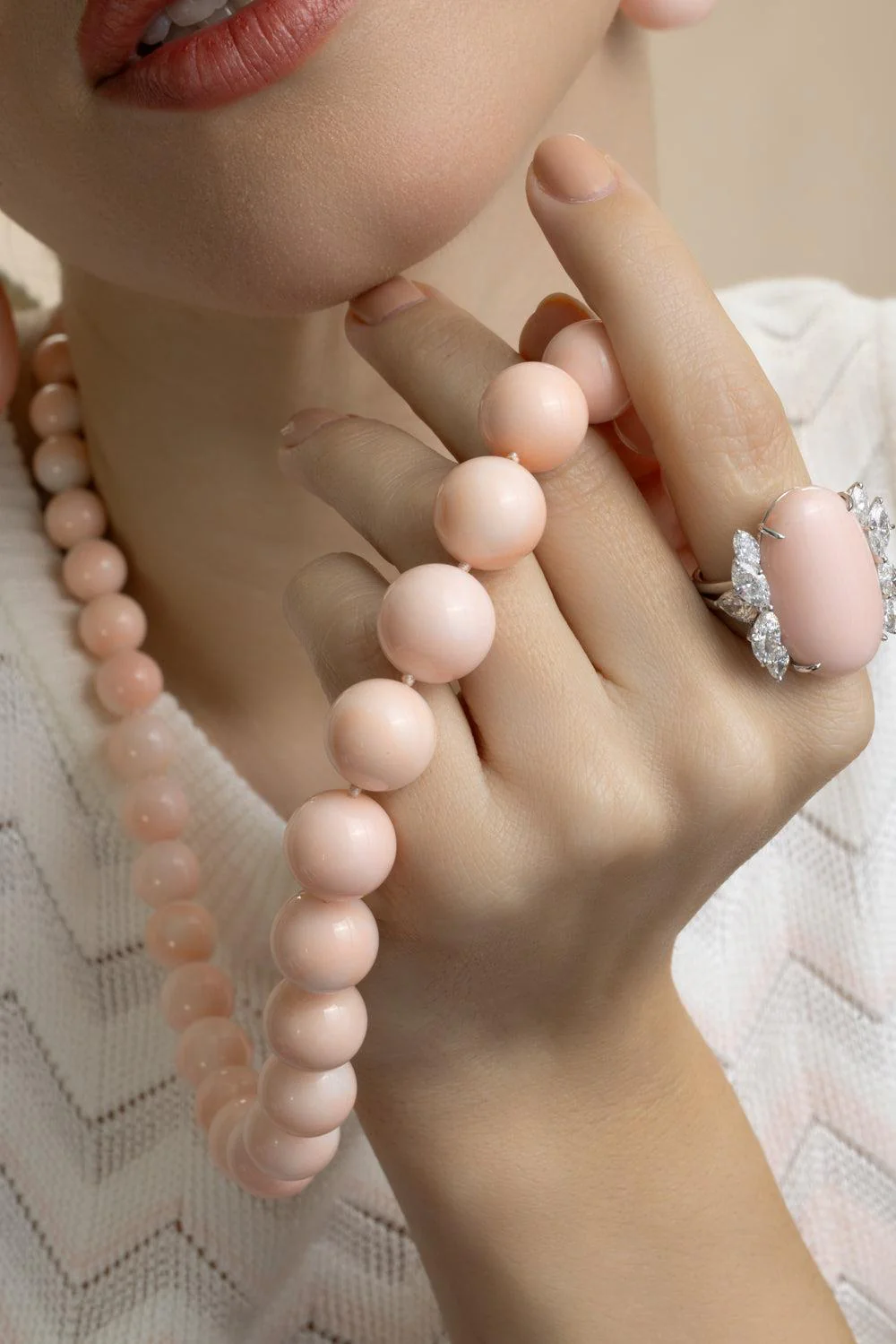 Angel Skin Coral Diamond Necklace - Image 4