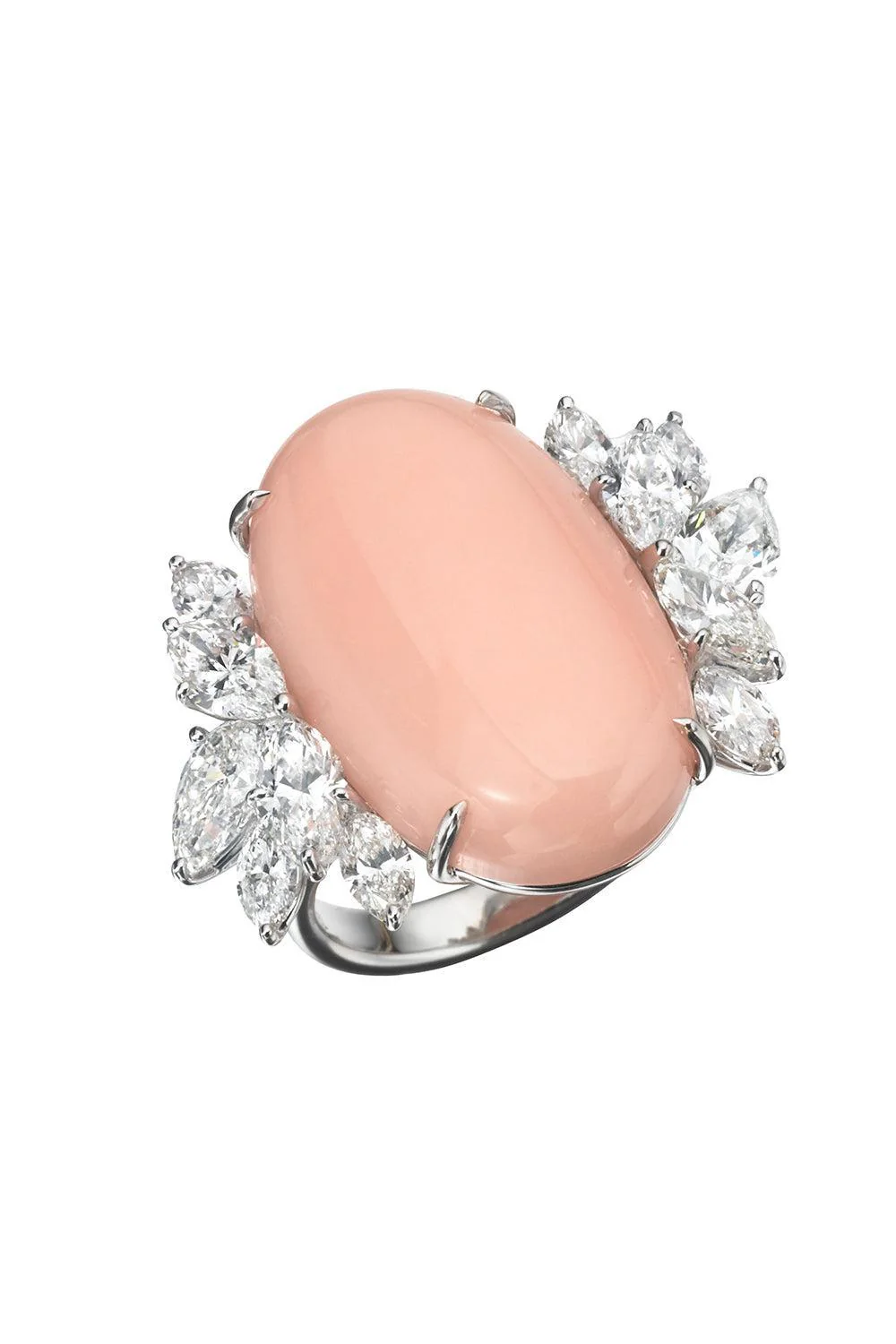 Angel Skin Coral Diamond Oval Ring