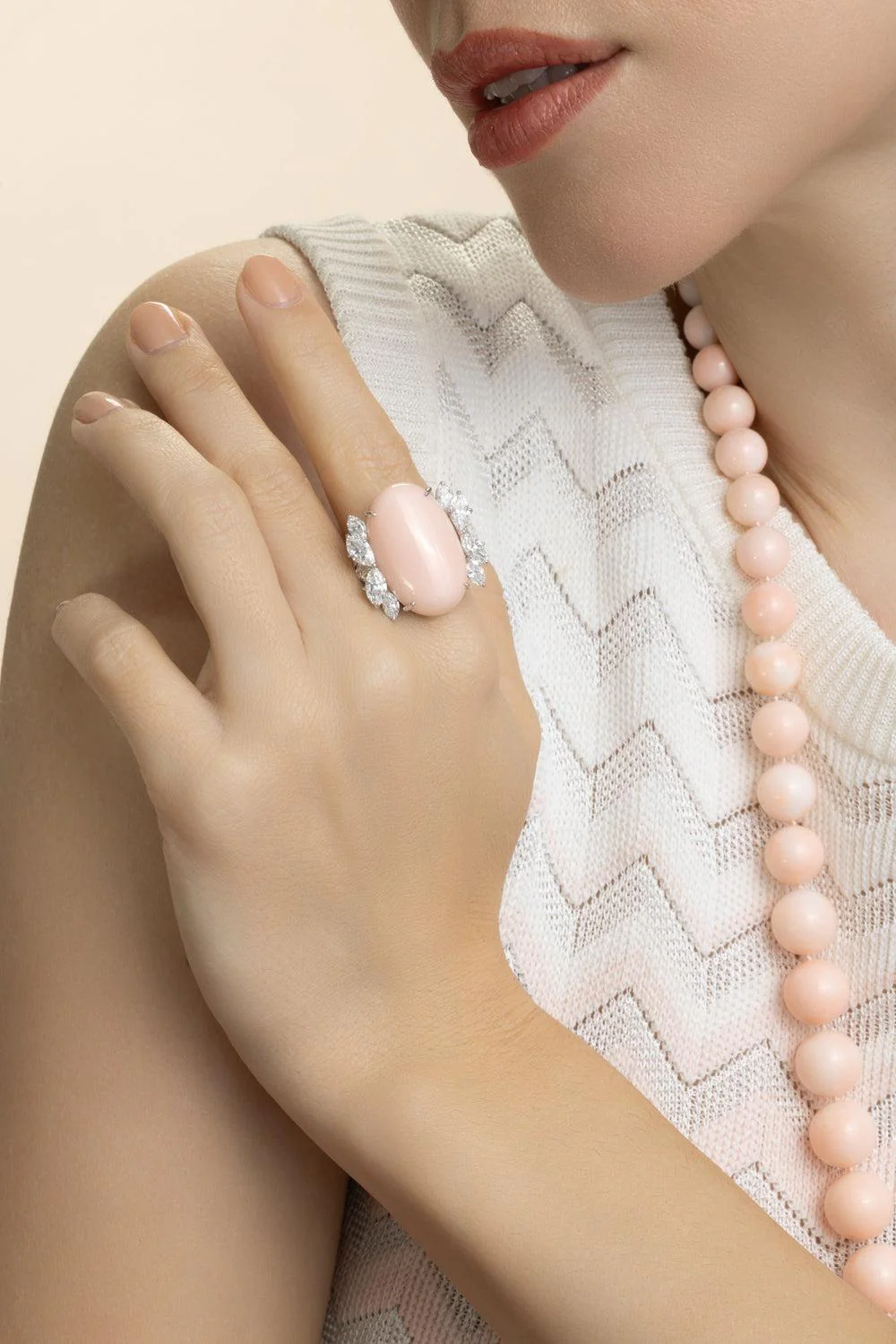 Angel Skin Coral Diamond Oval Ring - Image 2