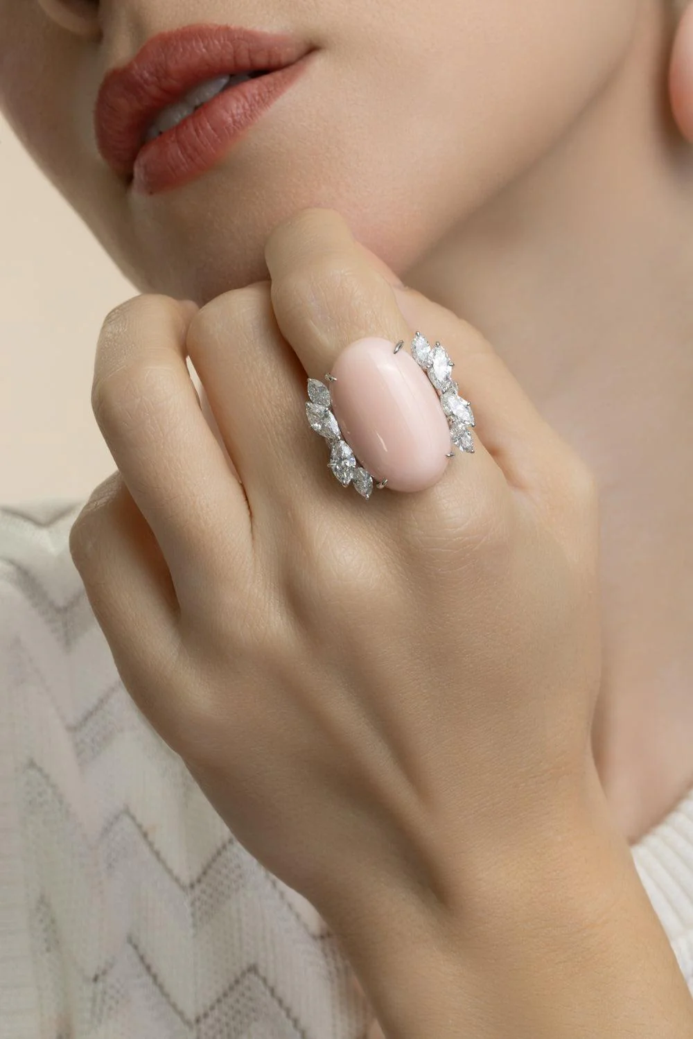 Angel Skin Coral Diamond Oval Ring - Image 3