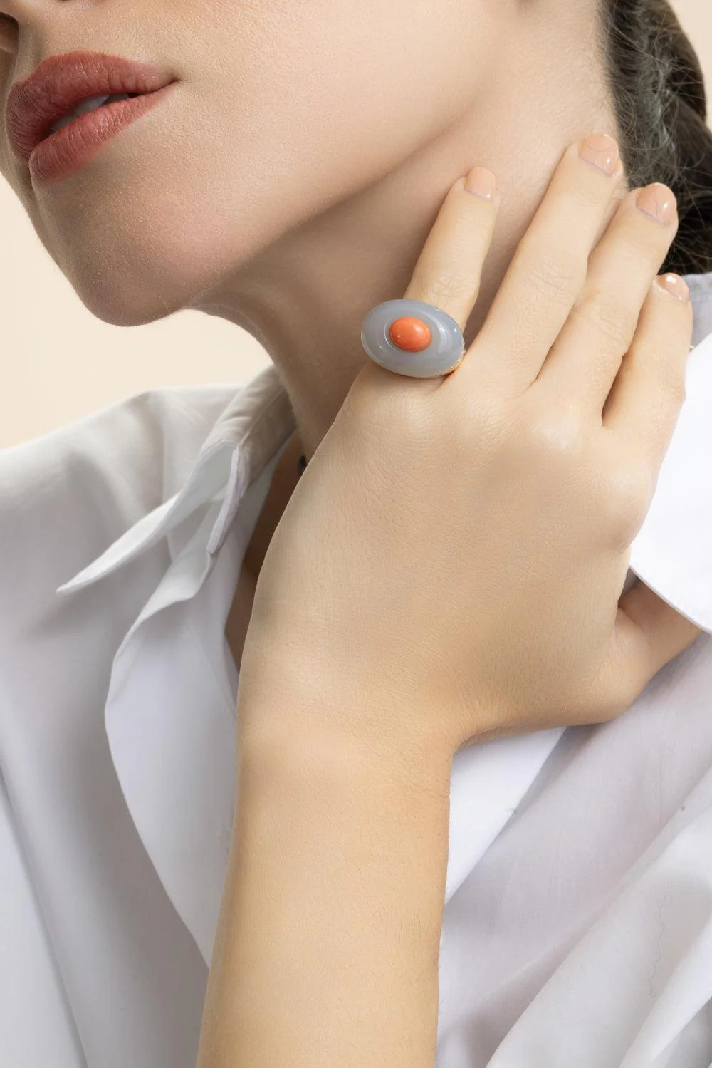 Angel Skin Coral Diamond Pinky Ring - Image 2