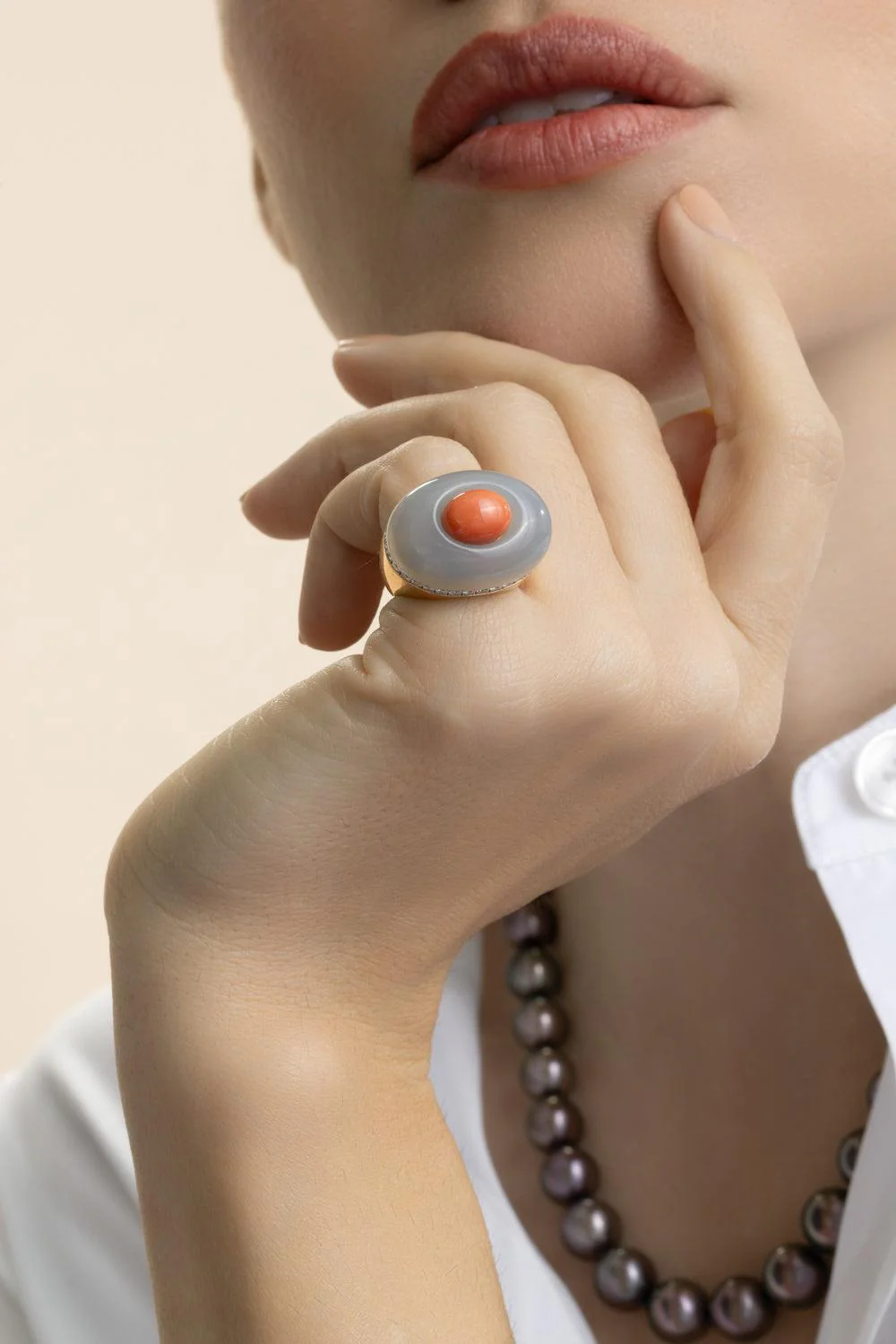 Angel Skin Coral Diamond Pinky Ring - Image 4