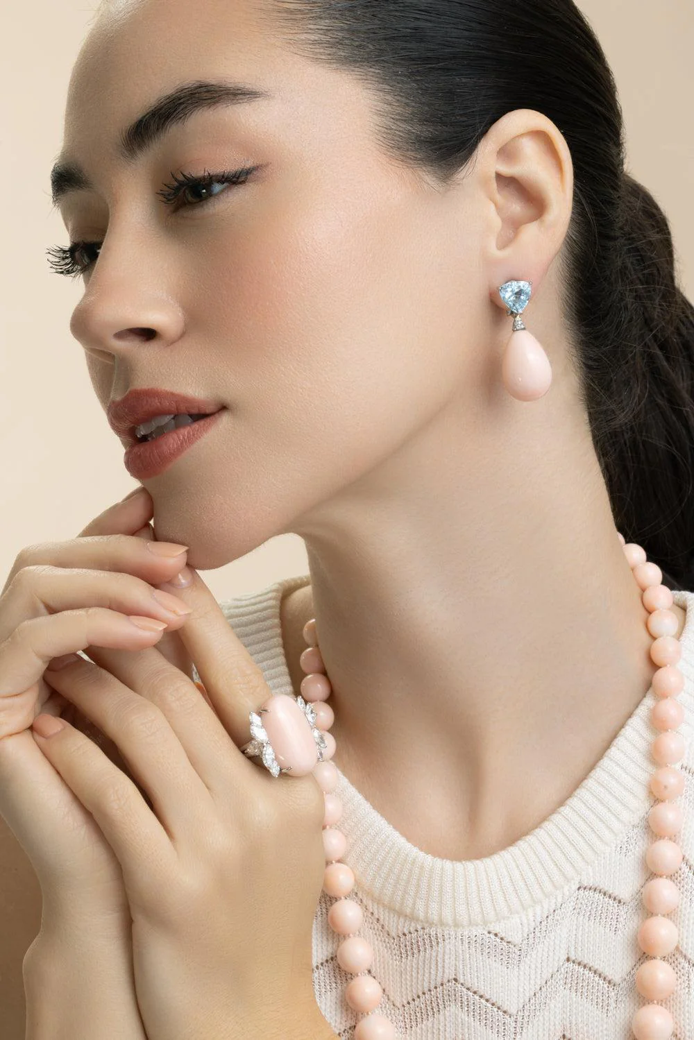 Aquamarine Angel Skin Coral Drop Earrings