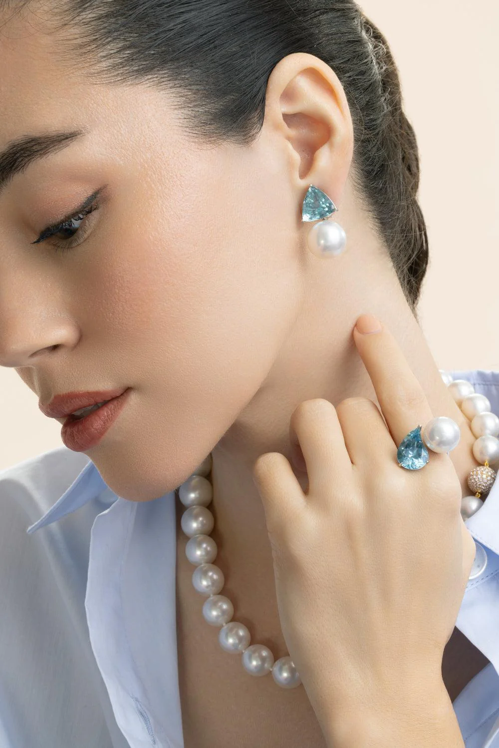 Aquamarine South Sea Cultured Pearl Earrings - Image 2