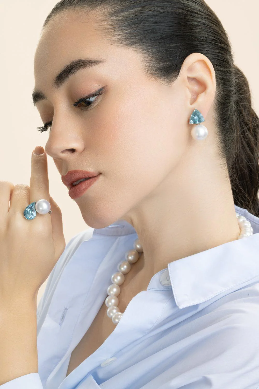 Aquamarine South Sea Cultured Pearl Earrings - Image 3