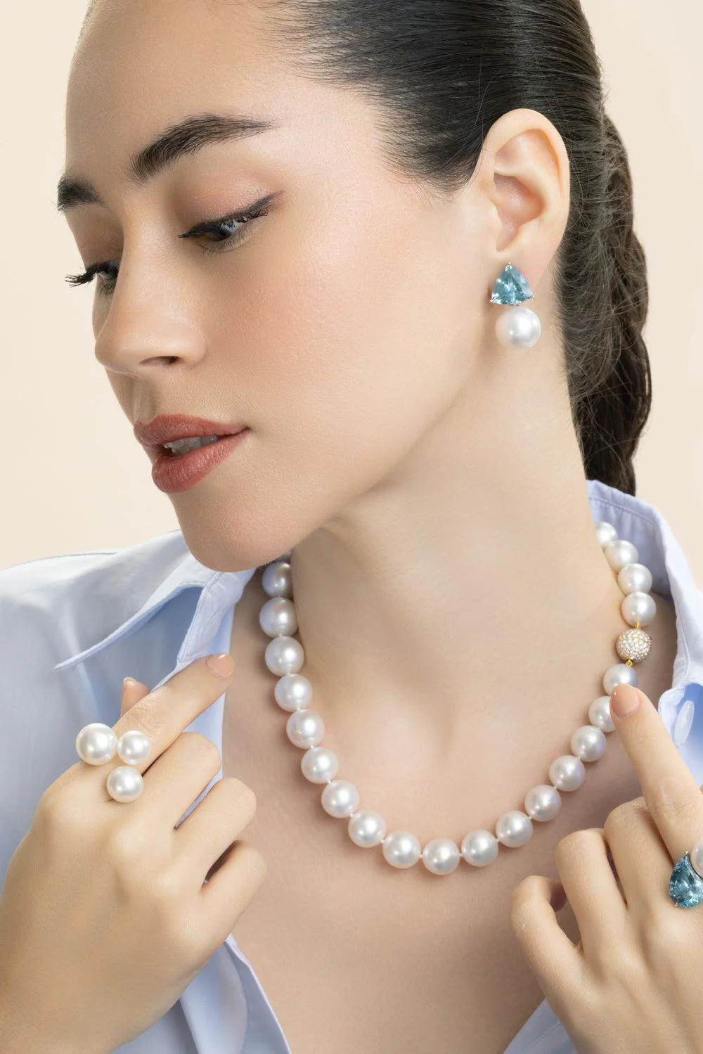 Aquamarine South Sea Cultured Pearl Earrings - Image 4
