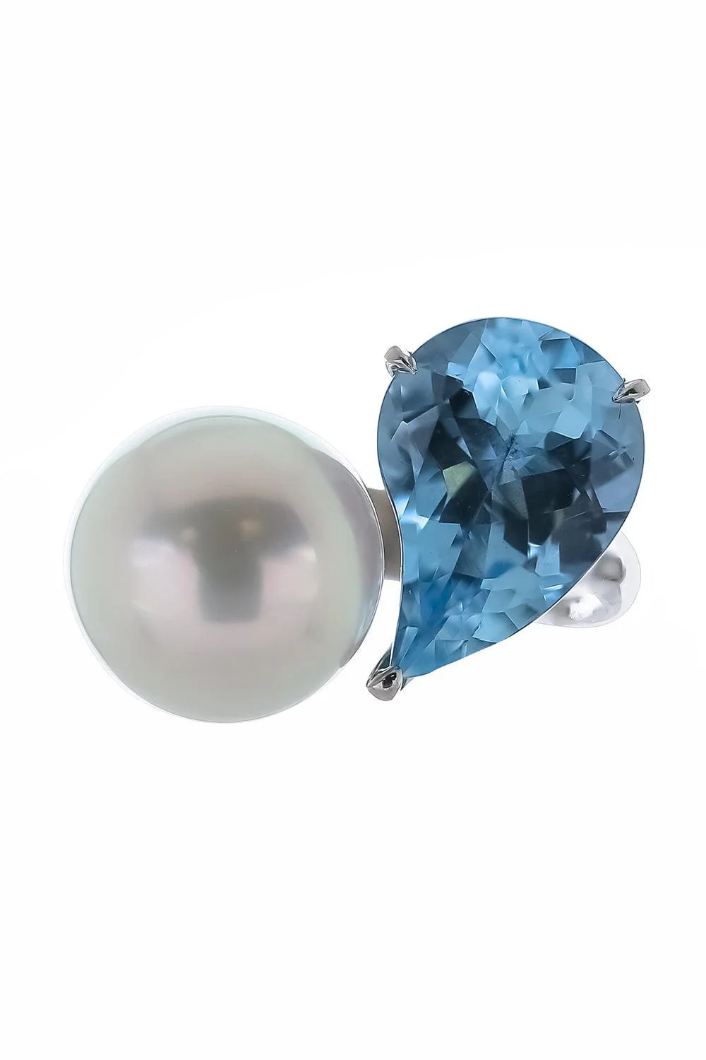 Aquamarine South Sea Pearl Button Ring