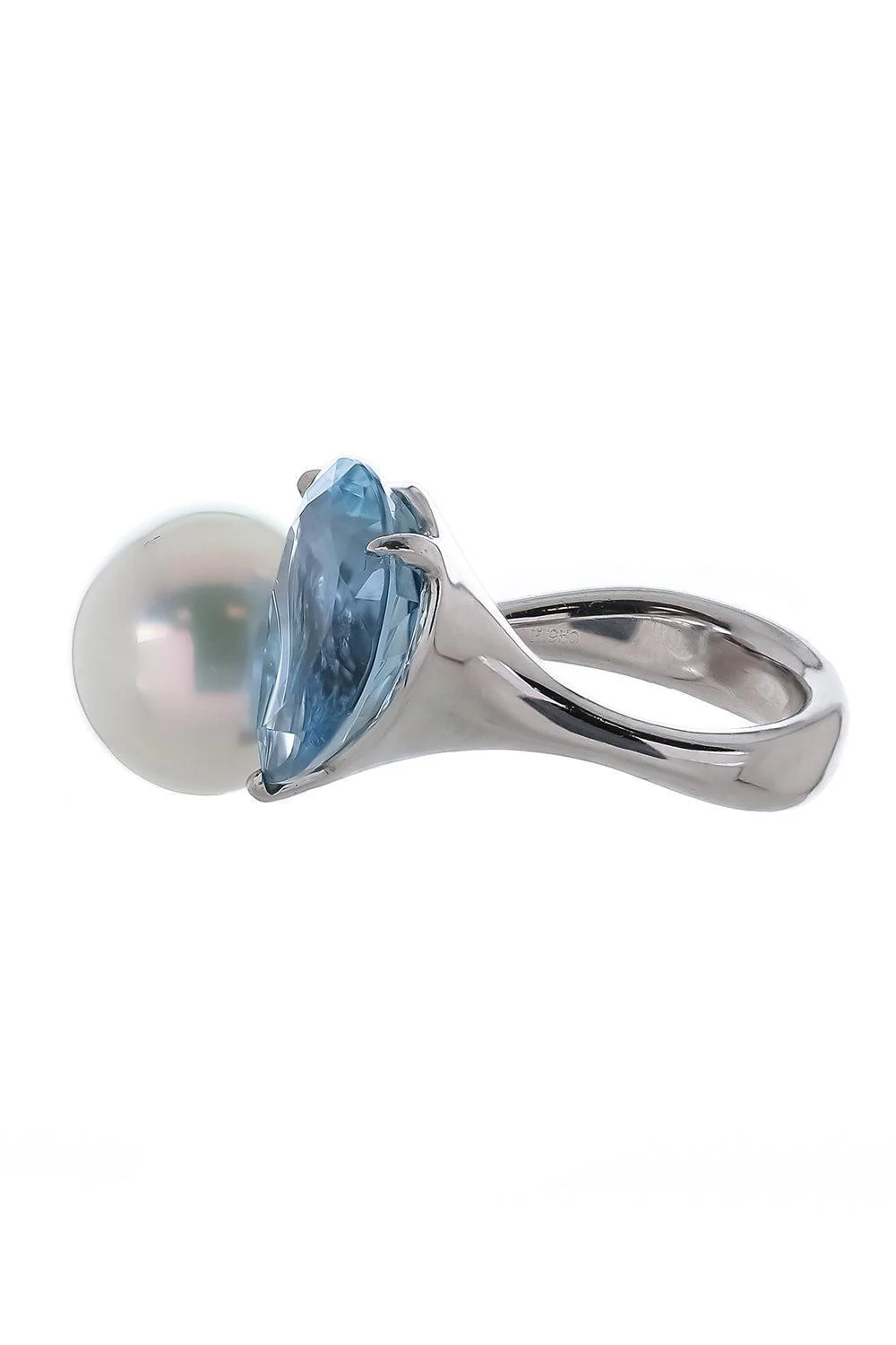 Aquamarine South Sea Pearl Button Ring - Image 5