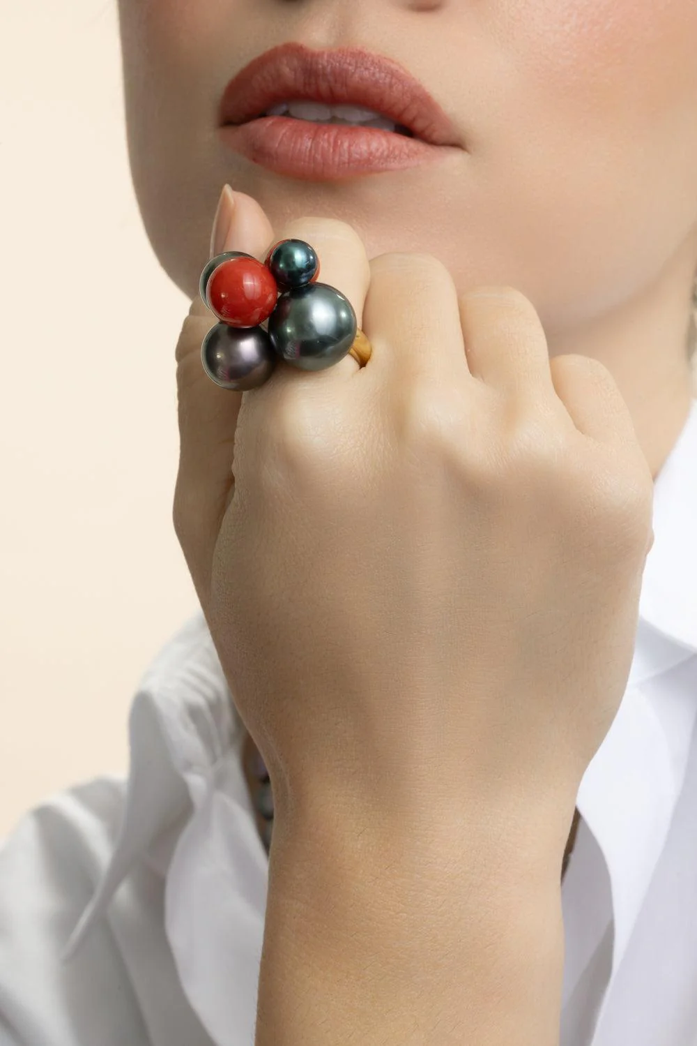 Coral Bead Multi Bubble Large Ring - Image 2