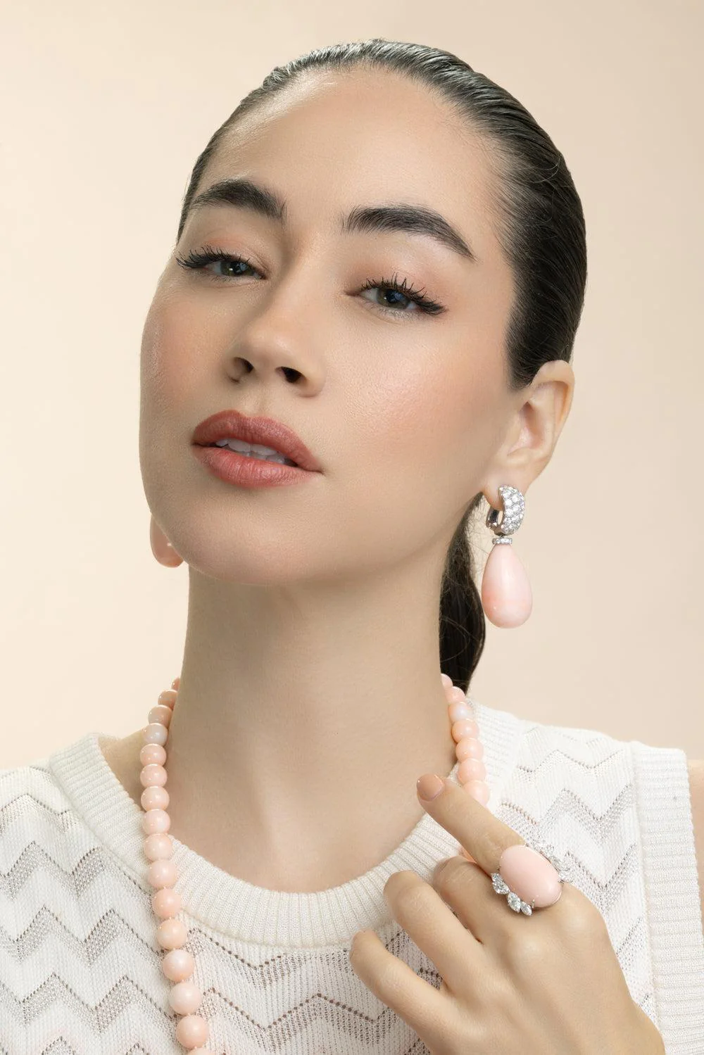 Diamond Angel Skin Coral Earrings - Image 2