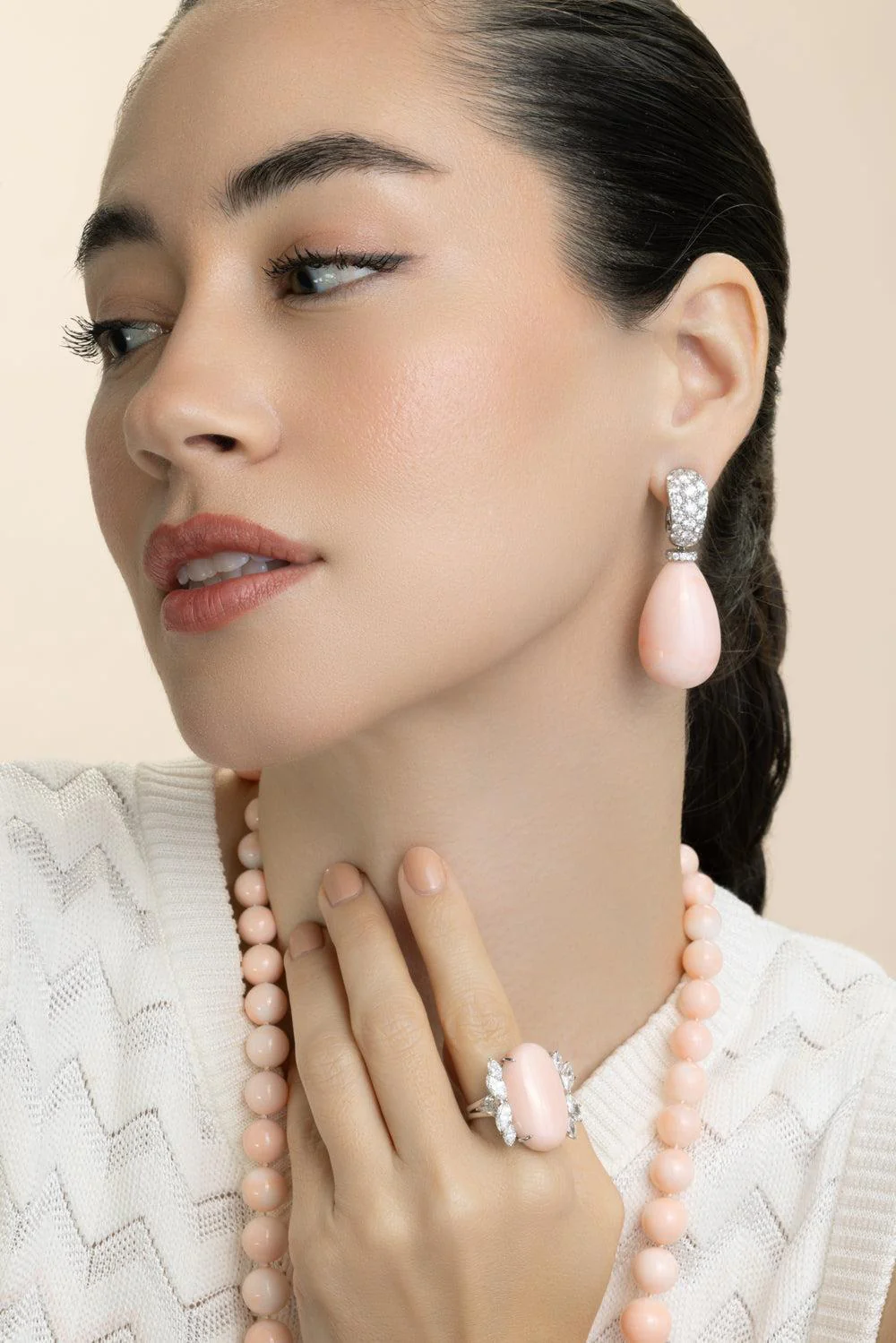 Diamond Angel Skin Coral Earrings - Image 3