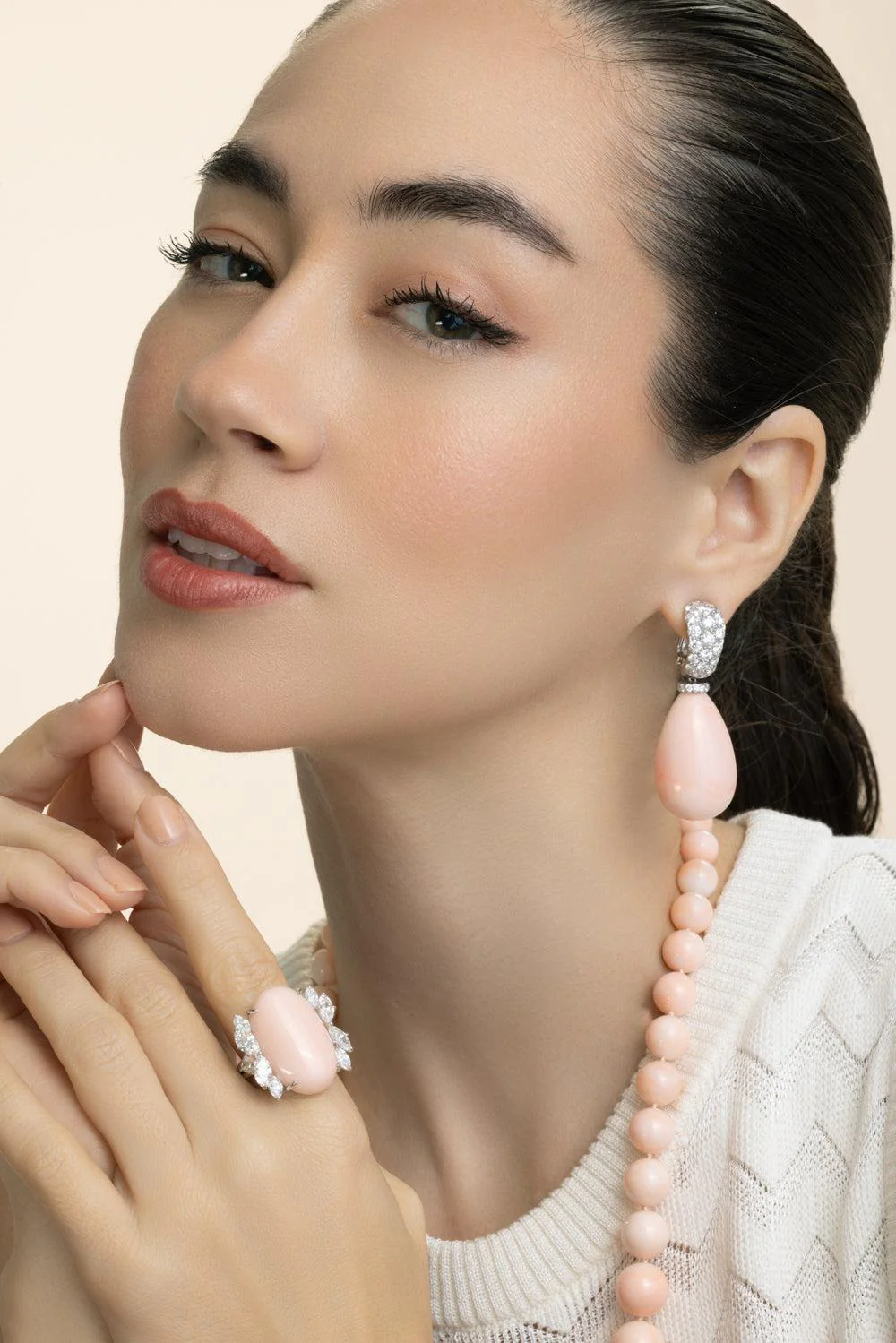 Diamond Angel Skin Coral Earrings - Image 4