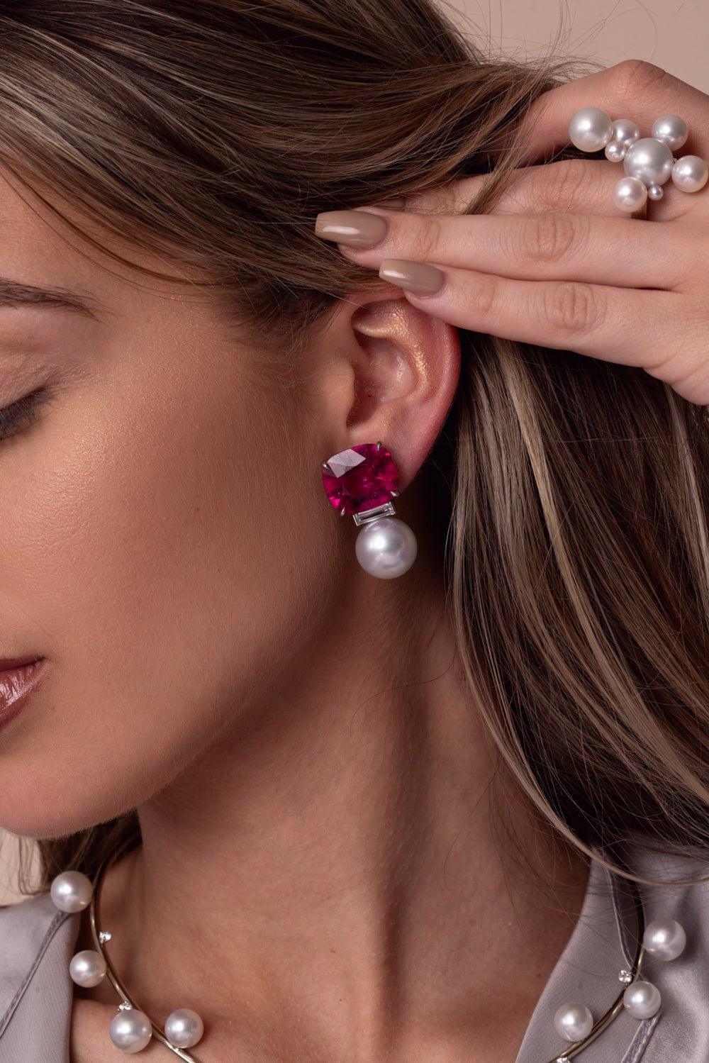 Rubellite Pearl Earrings - Image 4