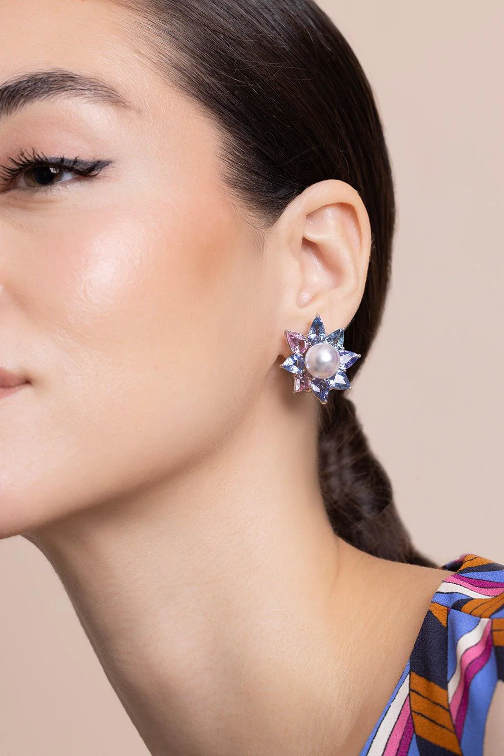 Sapphire Pearl Flower Earrings - Image 4