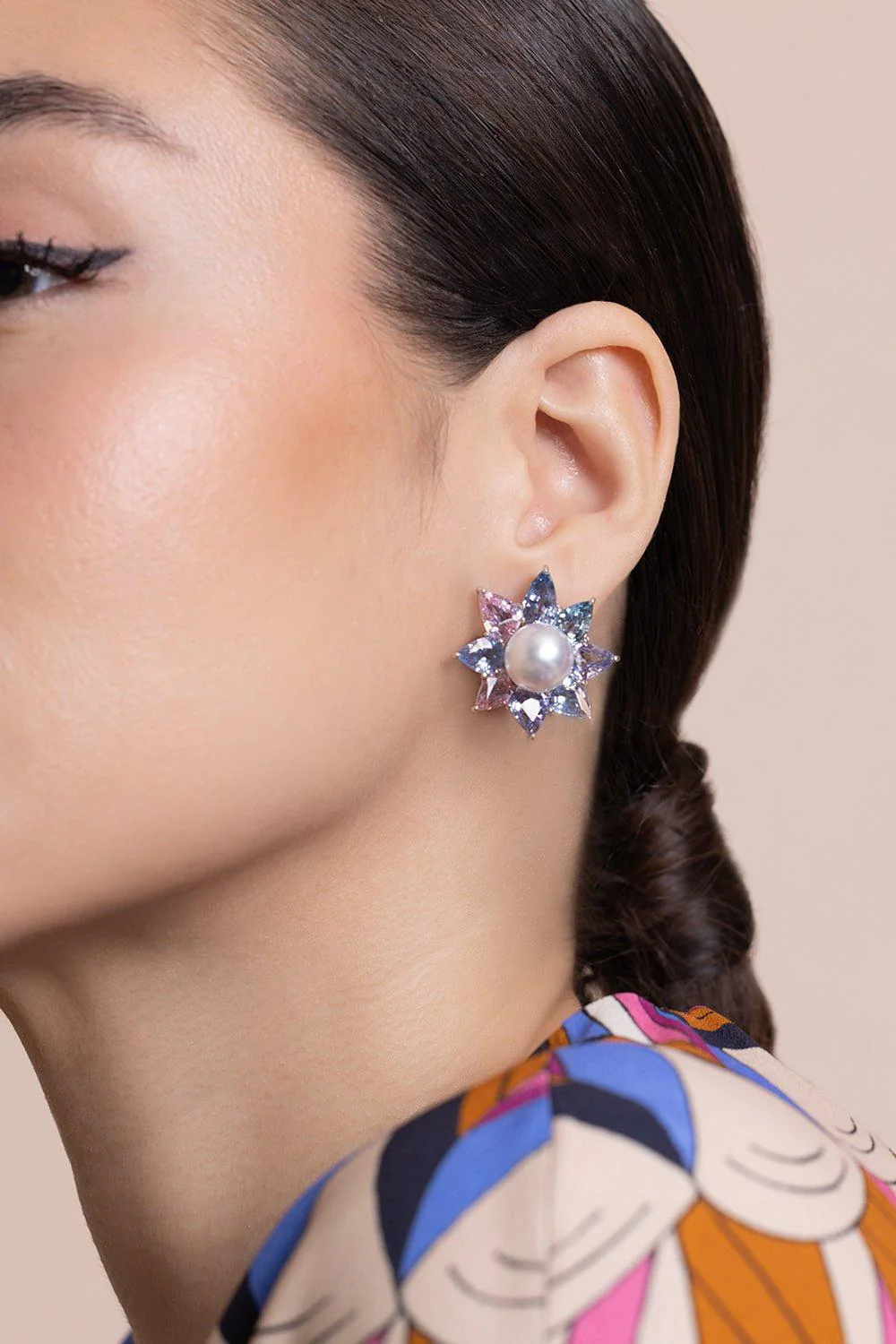 Sapphire Pearl Flower Earrings - Image 5