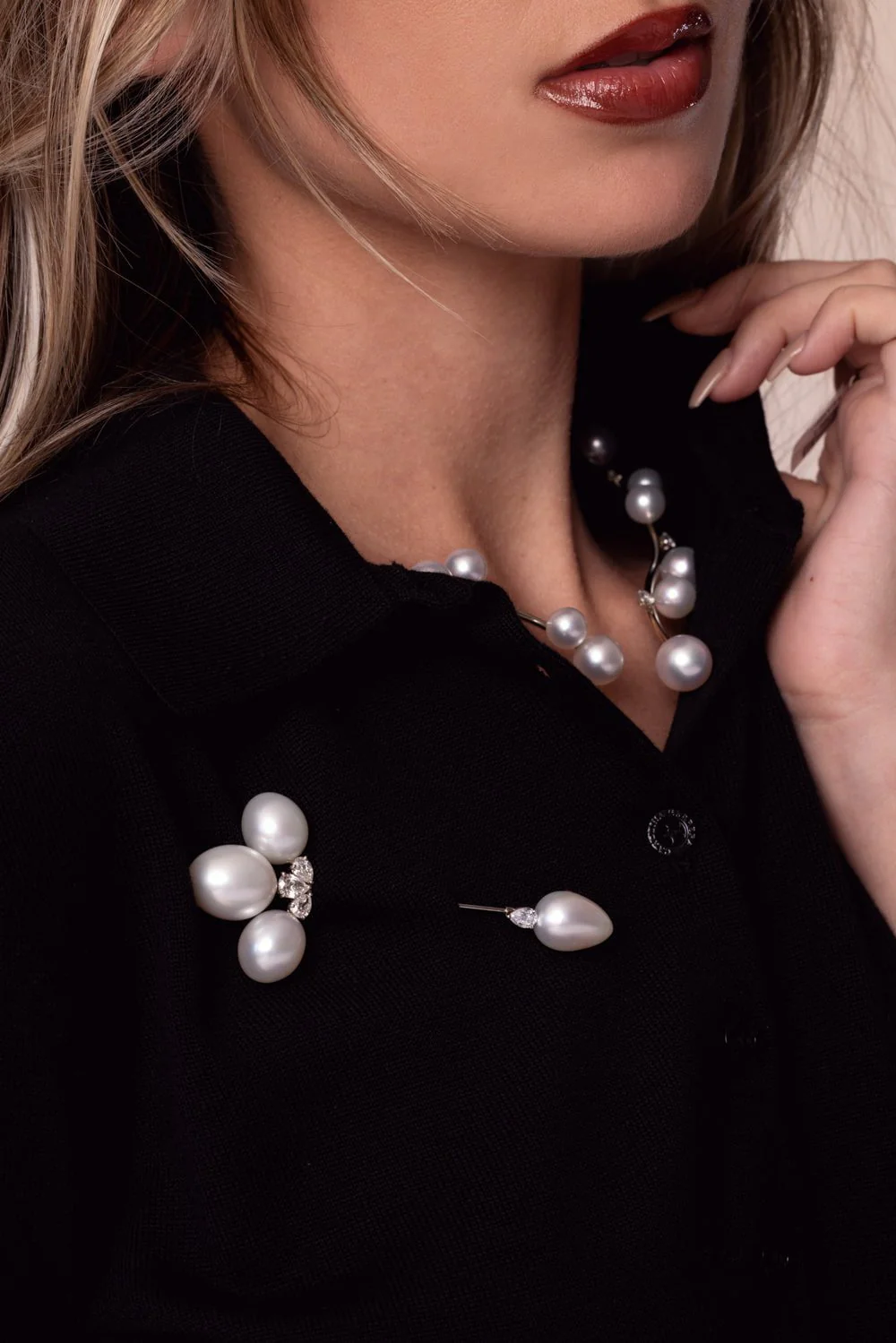 South Sea Cultured Pearl Diamond Jabot Pin - Image 3