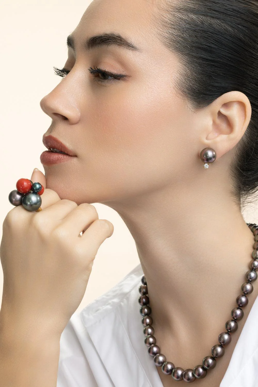 Tahitian Cultured Pearl Diamond Earrings - Image 2