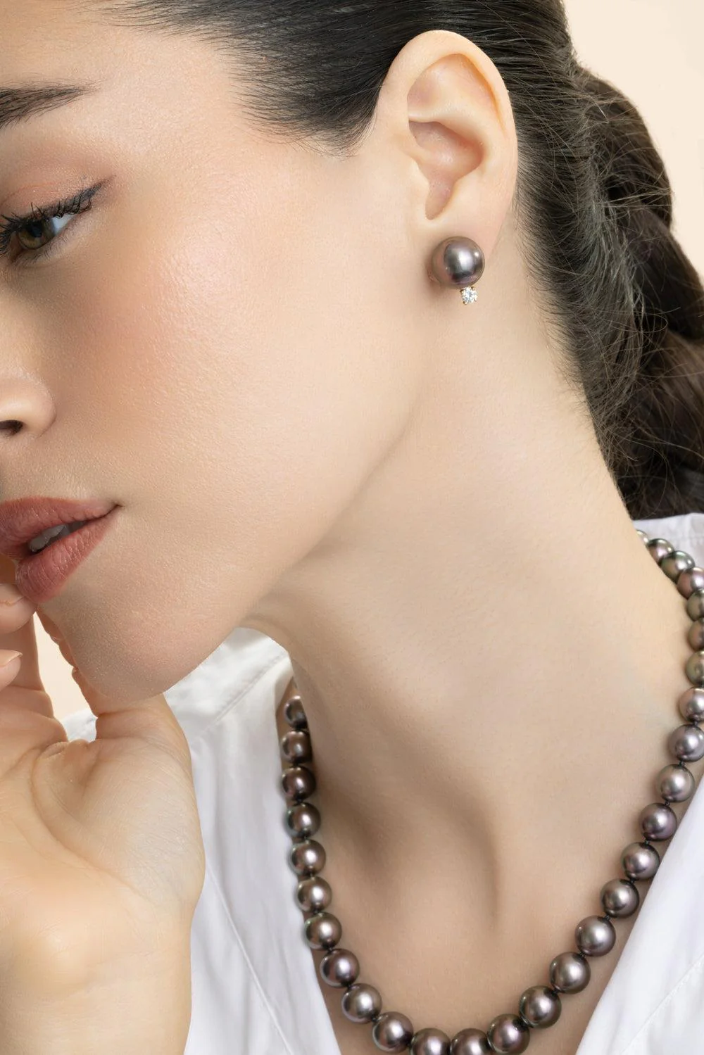 Tahitian Cultured Pearl Diamond Earrings - Image 3