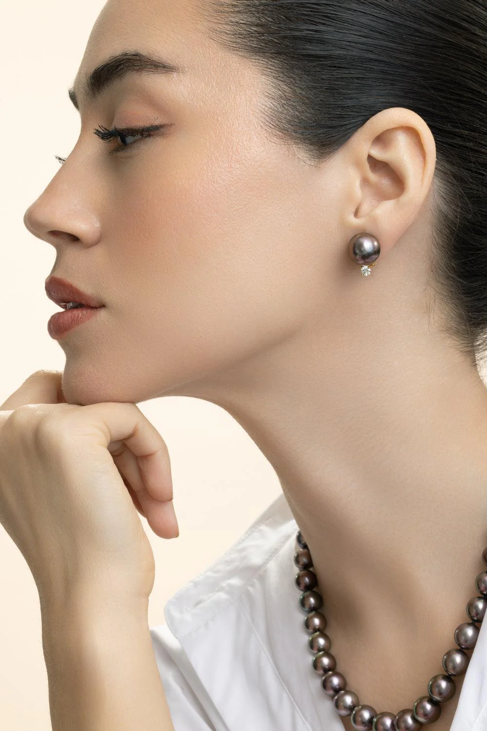 Tahitian Cultured Pearl Diamond Earrings - Image 4