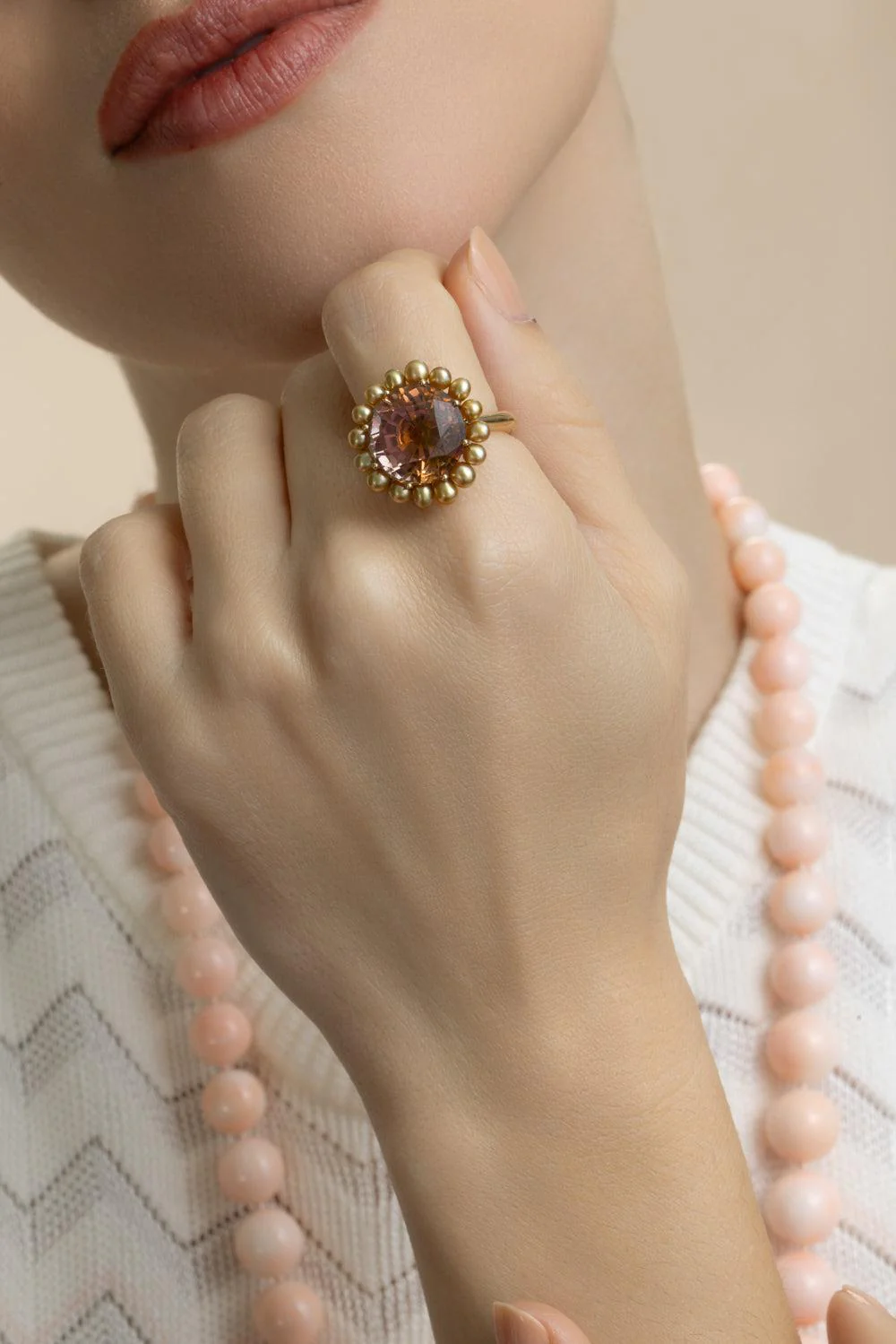 Tourmaline Golden Keshi South Sea Pearl Bi-Color Ring - Image 2