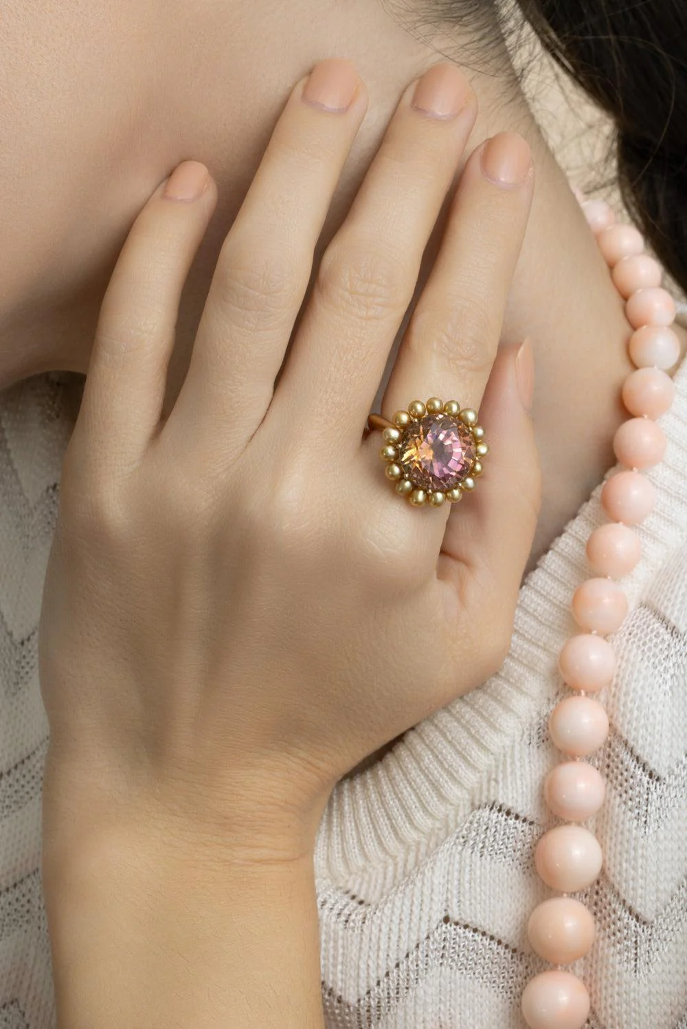Tourmaline Golden Keshi South Sea Pearl Bi-Color Ring - Image 3