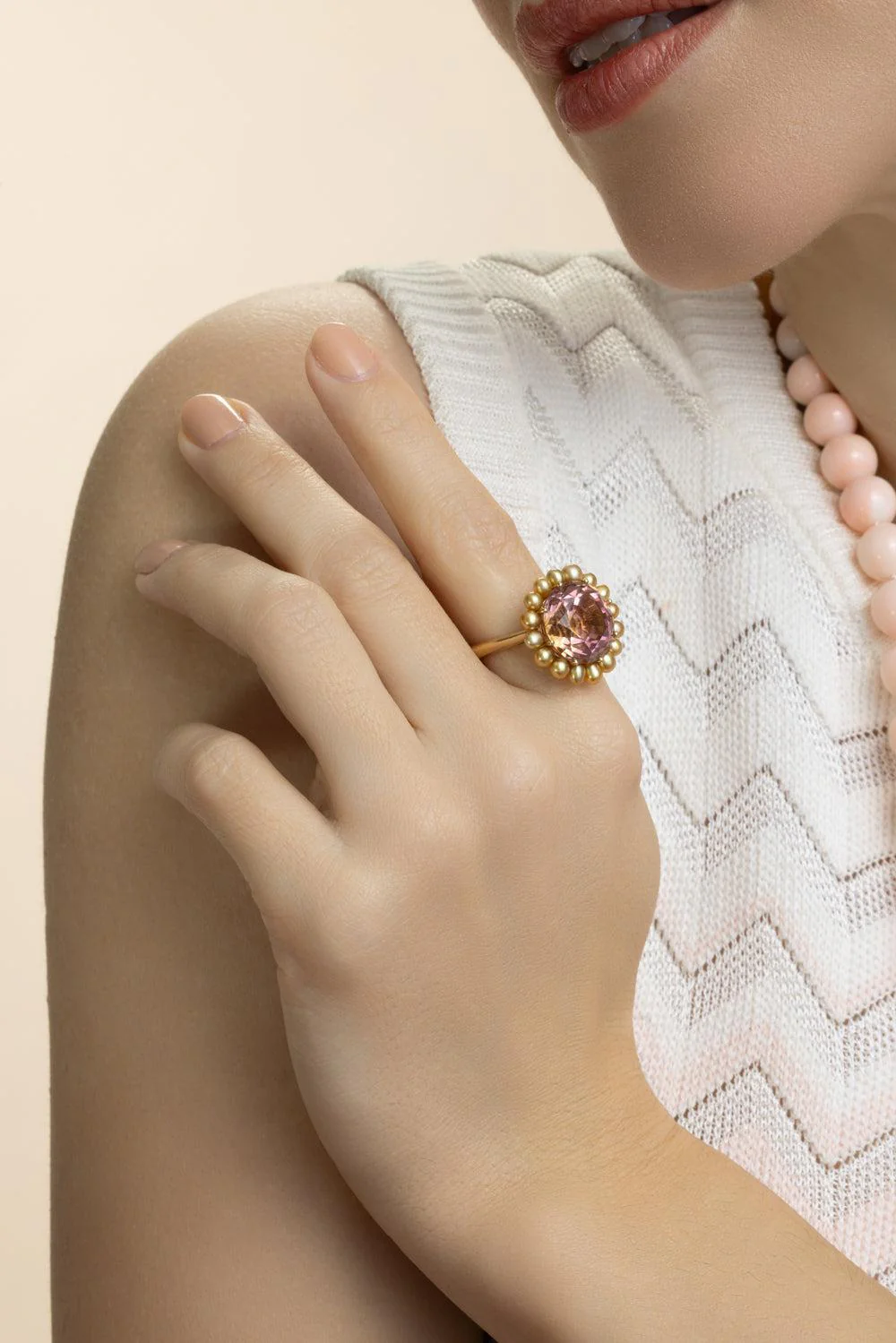Tourmaline Golden Keshi South Sea Pearl Bi-Color Ring - Image 4