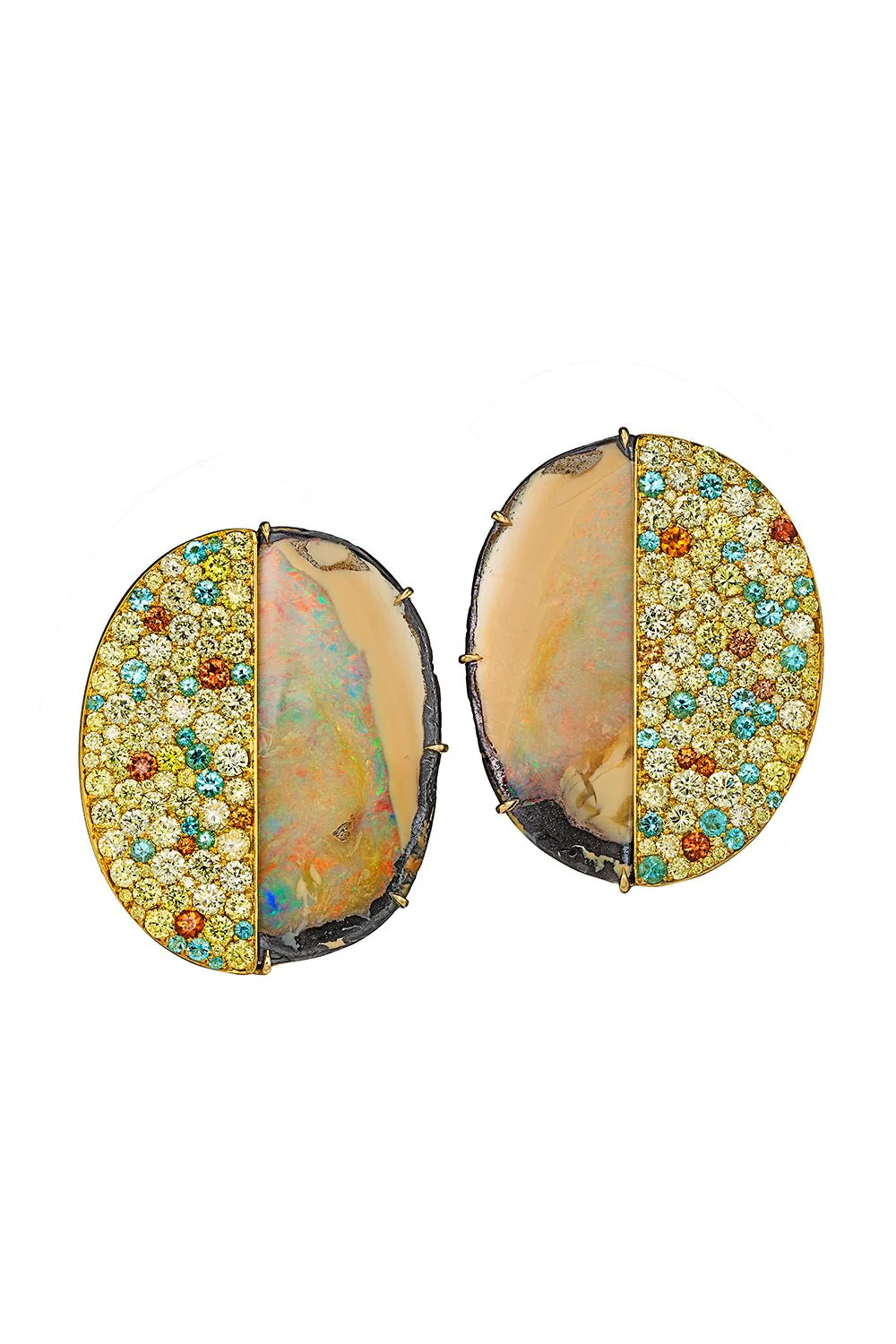 Yowah Nut Opal Diamond Earrings