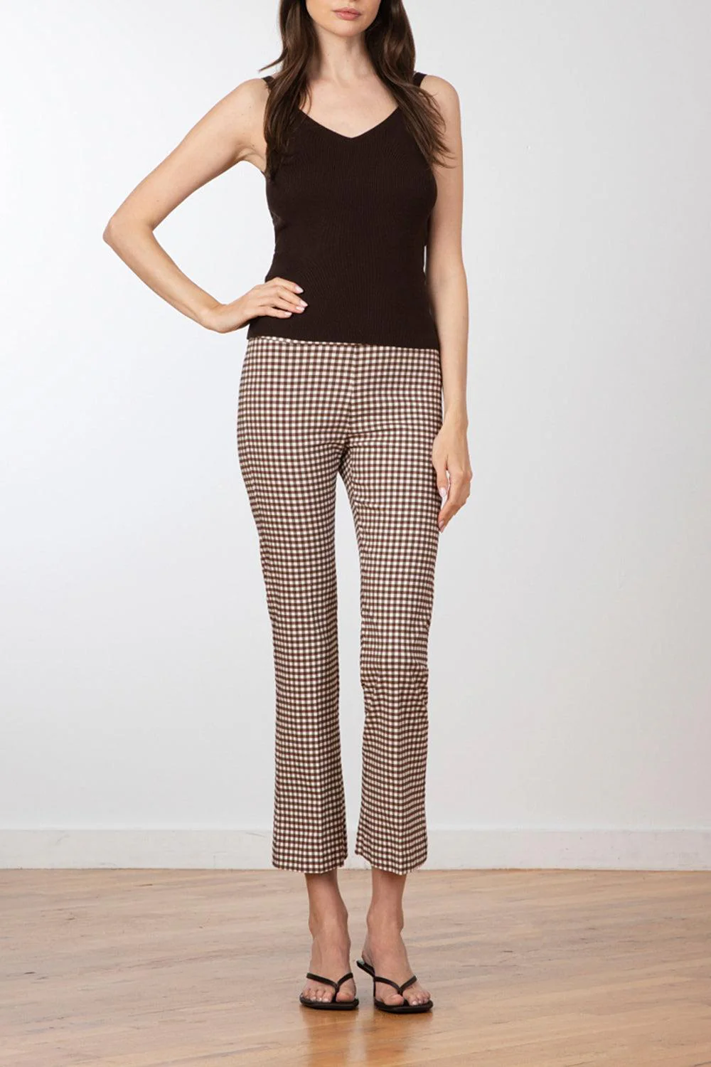 Leo Crop Flare Pant - Brown White