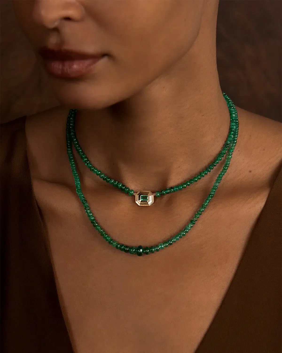 Emerald Bead Staircase Necklace - Image 2