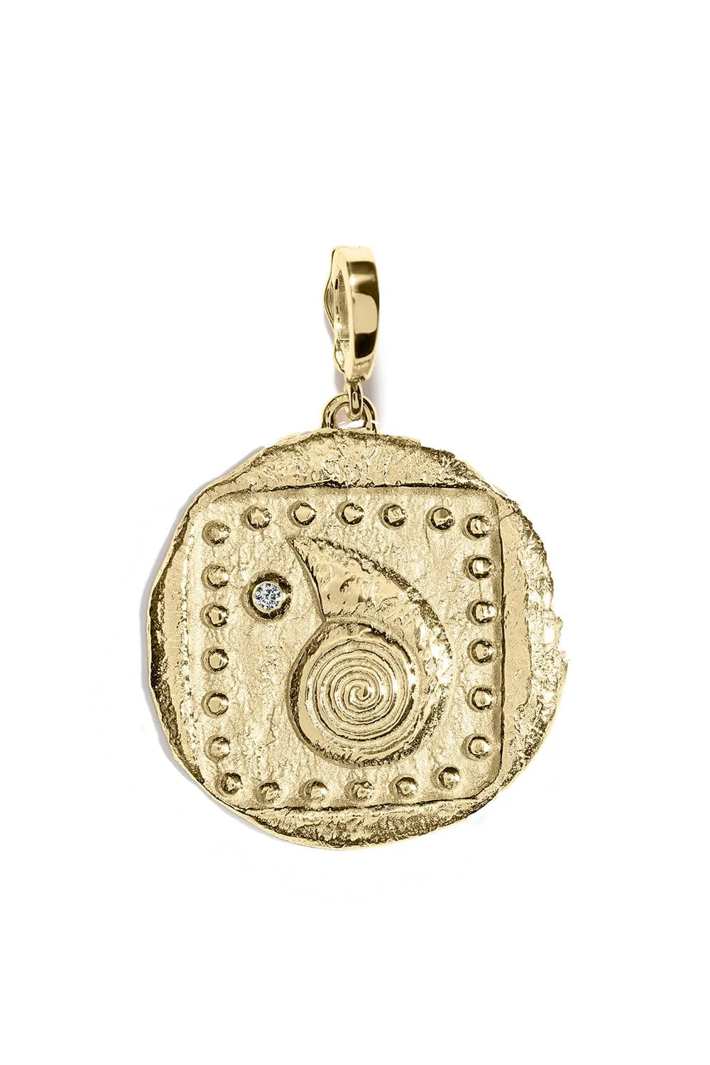 Large Spiral Seashell Diamond Coin Charm