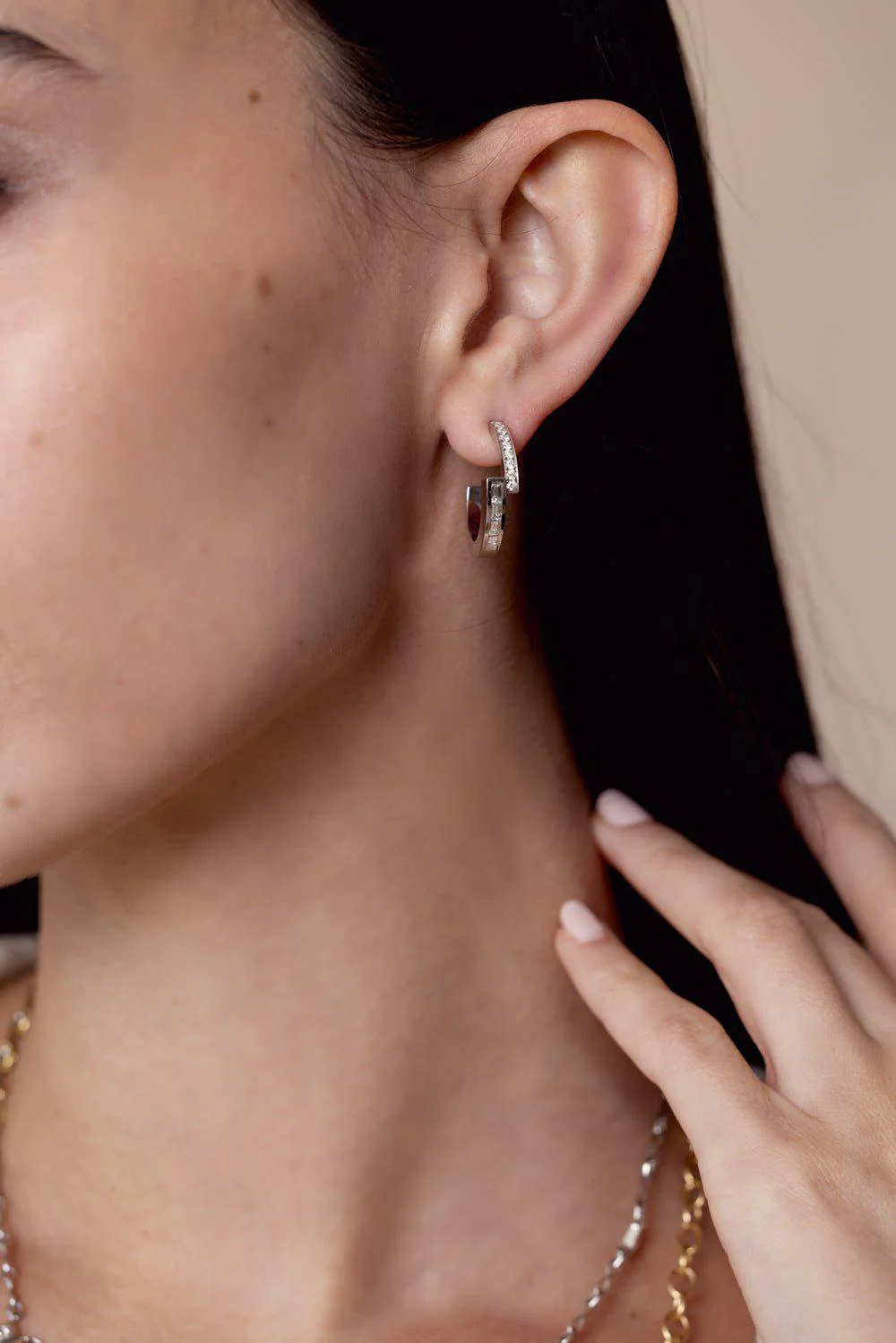 Pave and Baguette Diamond Hoops - Image 2