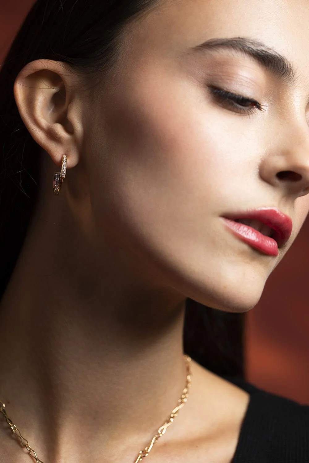 Pave and Baguette Diamond Hoops - Image 4