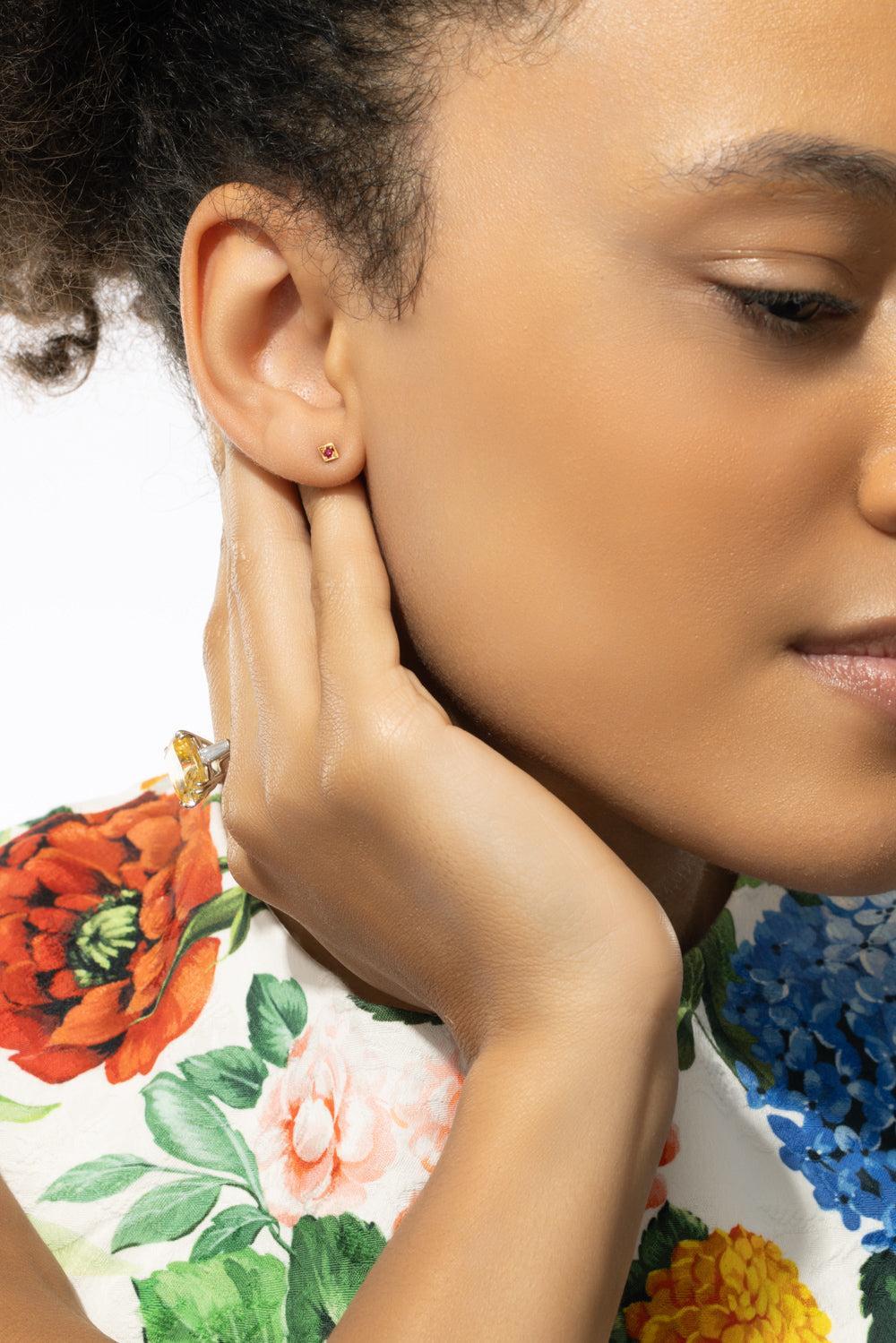 Petite Ruby Lone Burst Stud Earring - Image 3