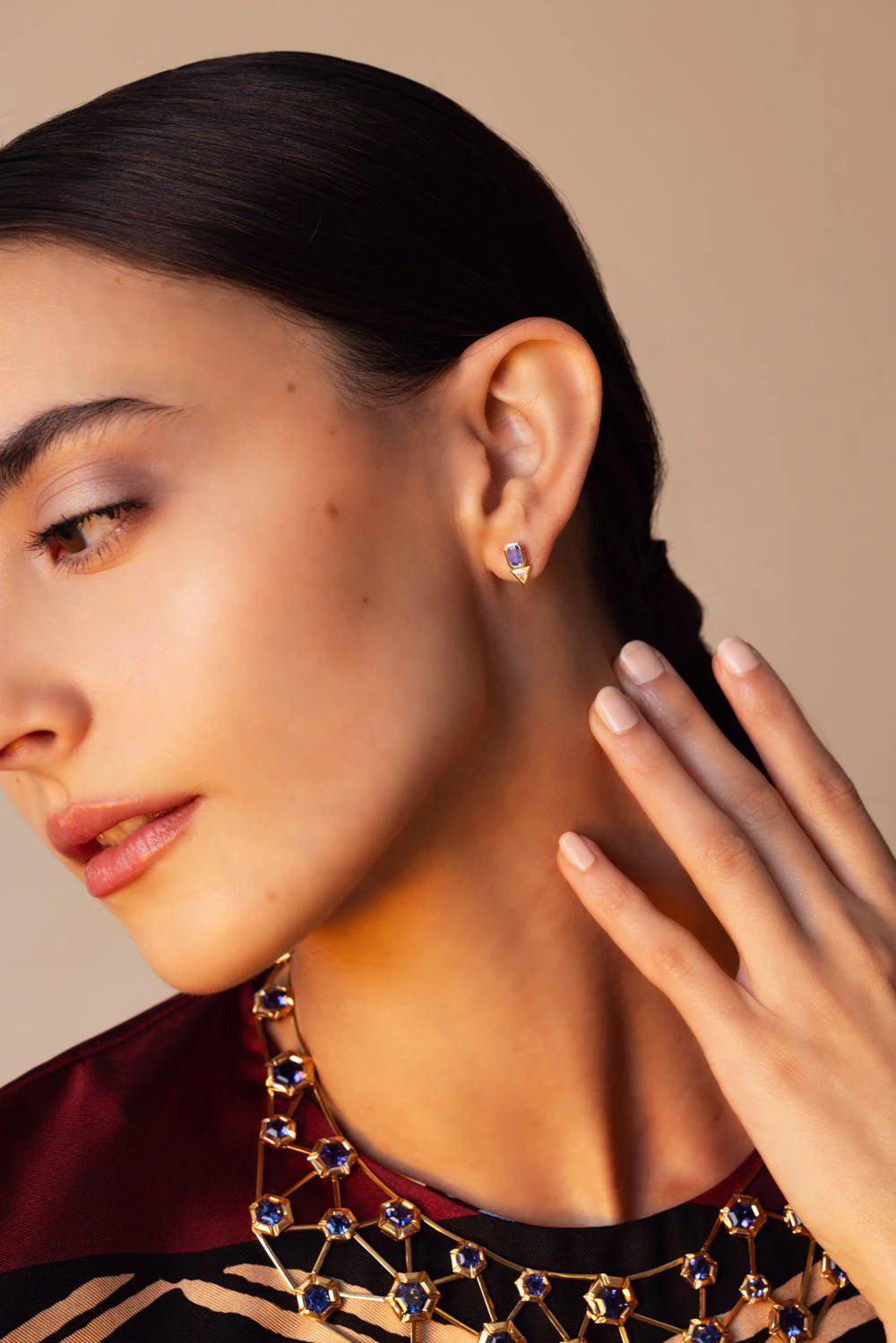 Sapphire Trillion Diamond Stud Earrings - Image 3