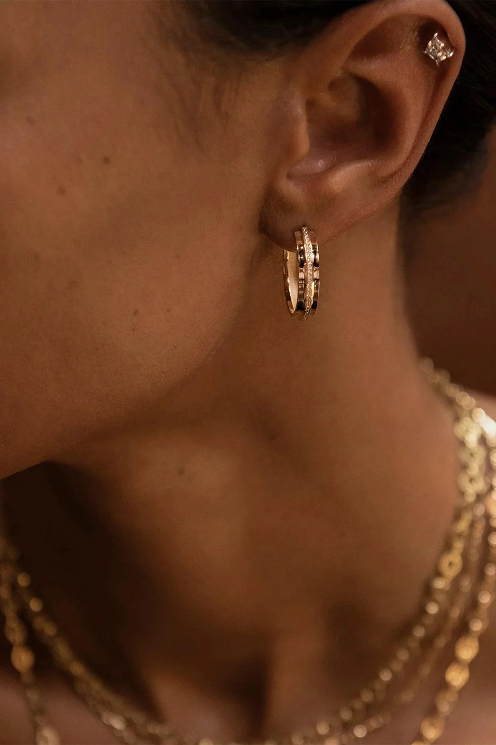 Three Tier Staircase Diamond Hoop Earrings - Image 2