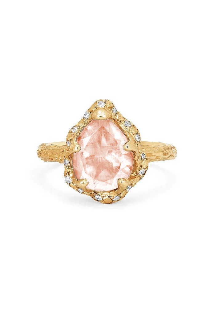 Sprinkled Diamond Morganite Baby Queen Water Drop Ring