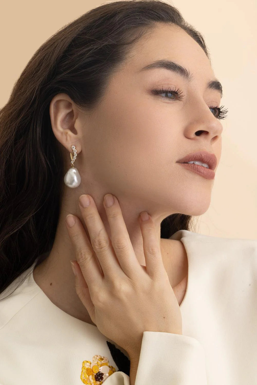 Diamond Pearl Earrings - Image 3