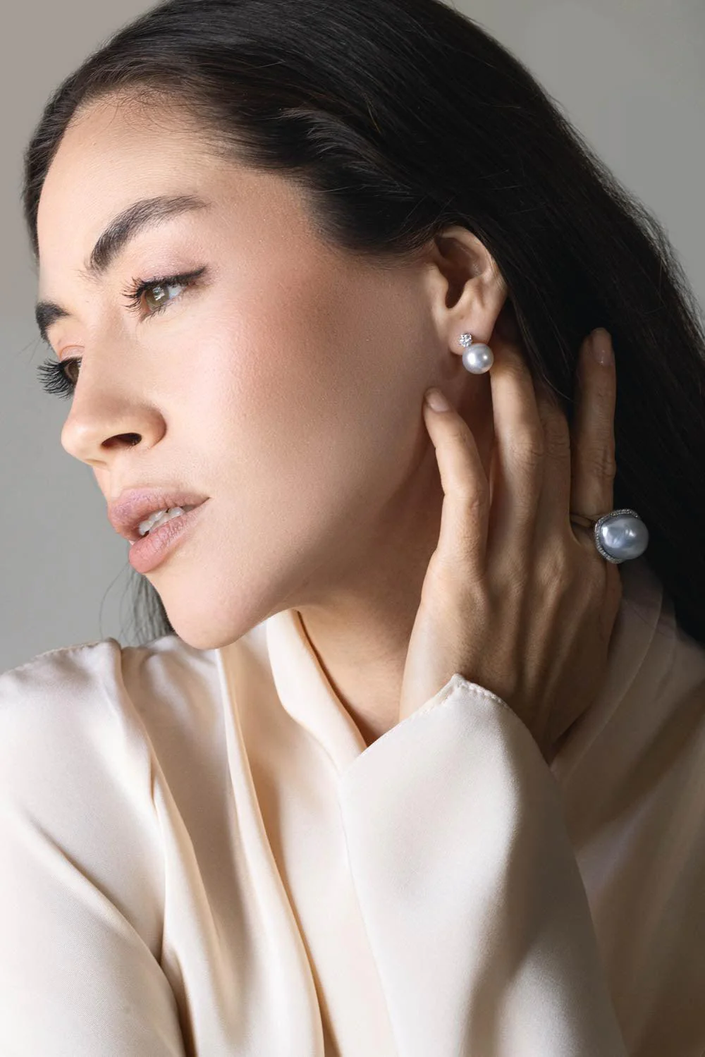 Diamond South Sea Pearl Stud Earrings - Image 4