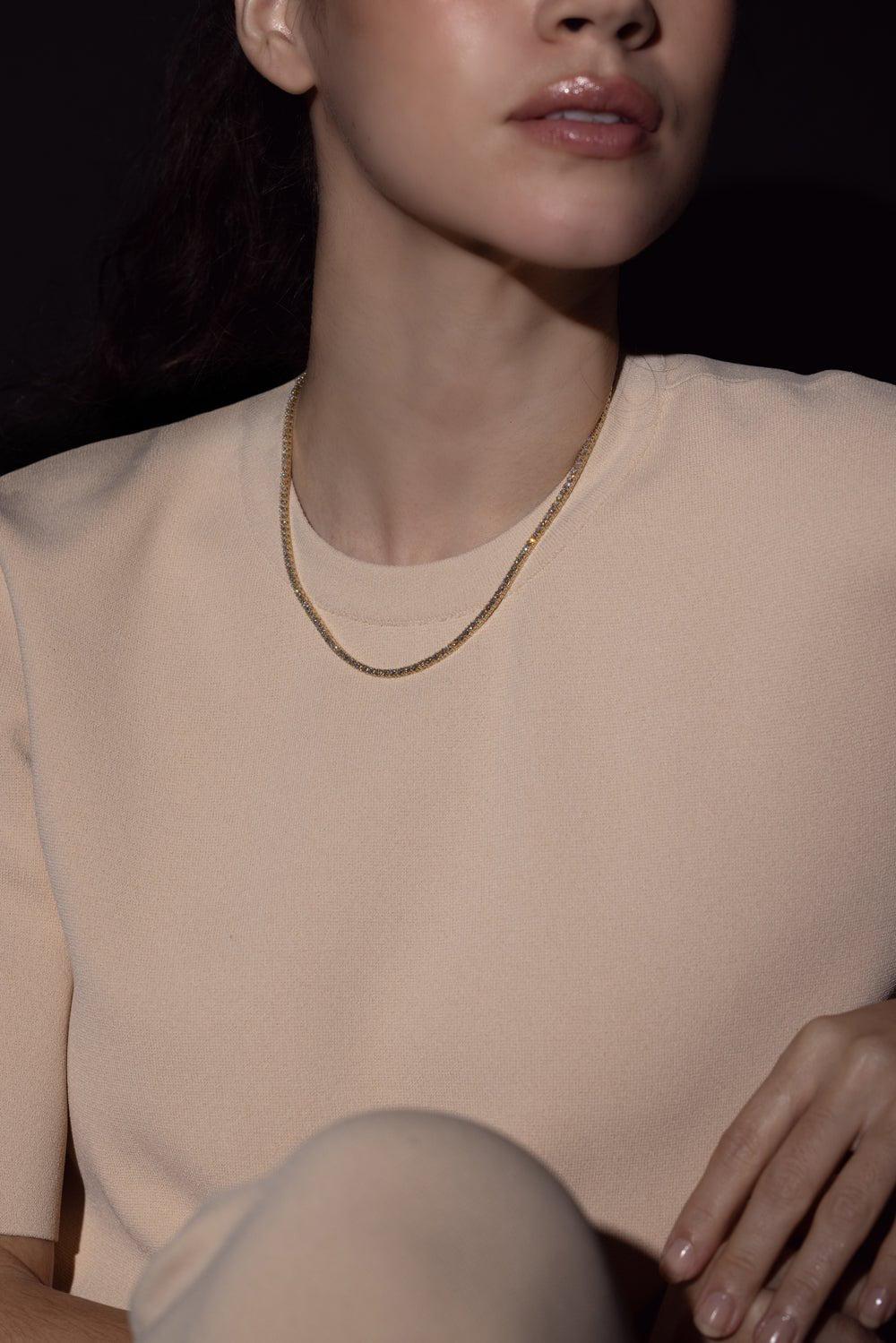 Diamond Tennis Necklace - Yellow Gold - Image 4