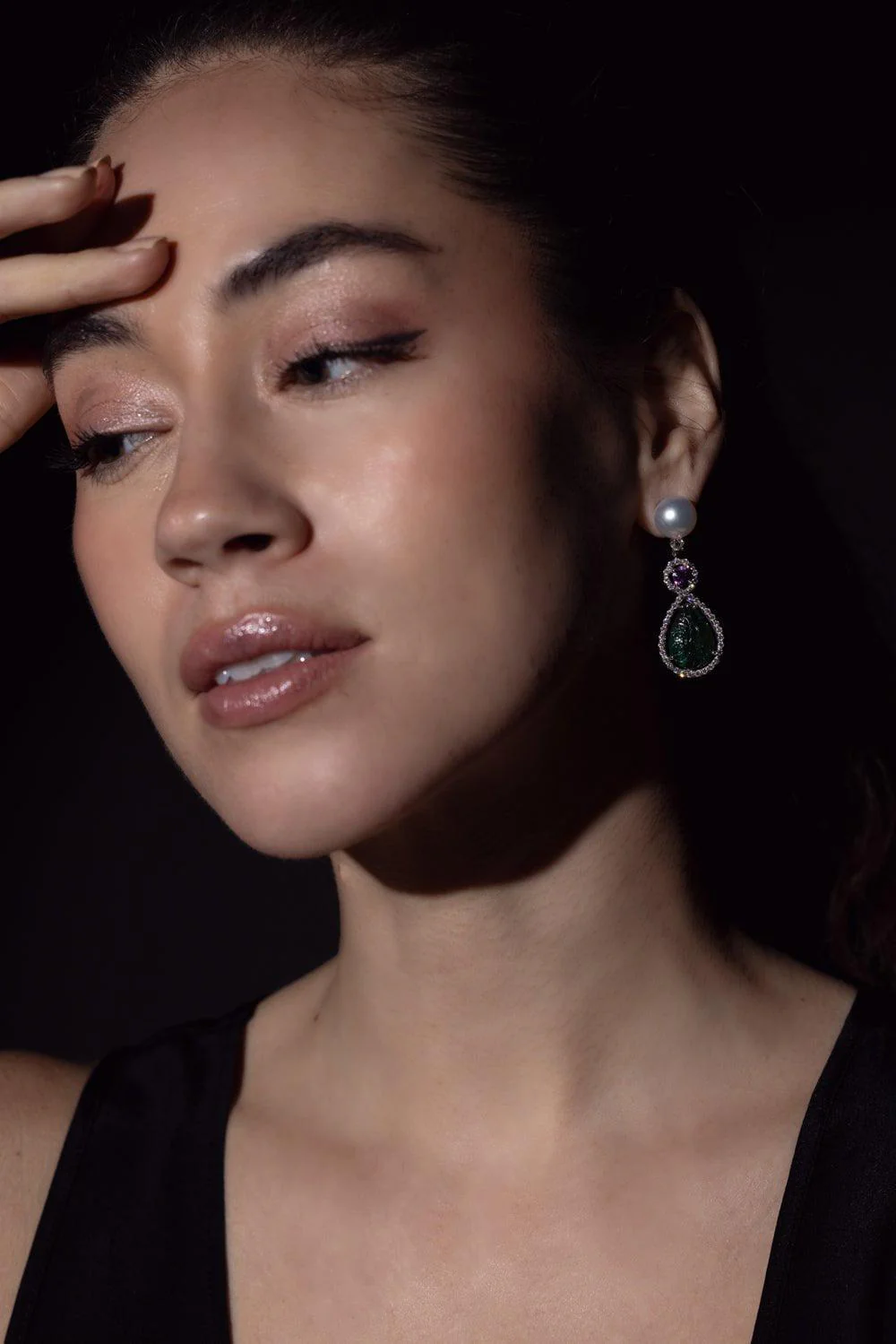 Mixed Color Stone Pearl Earrings - Image 3